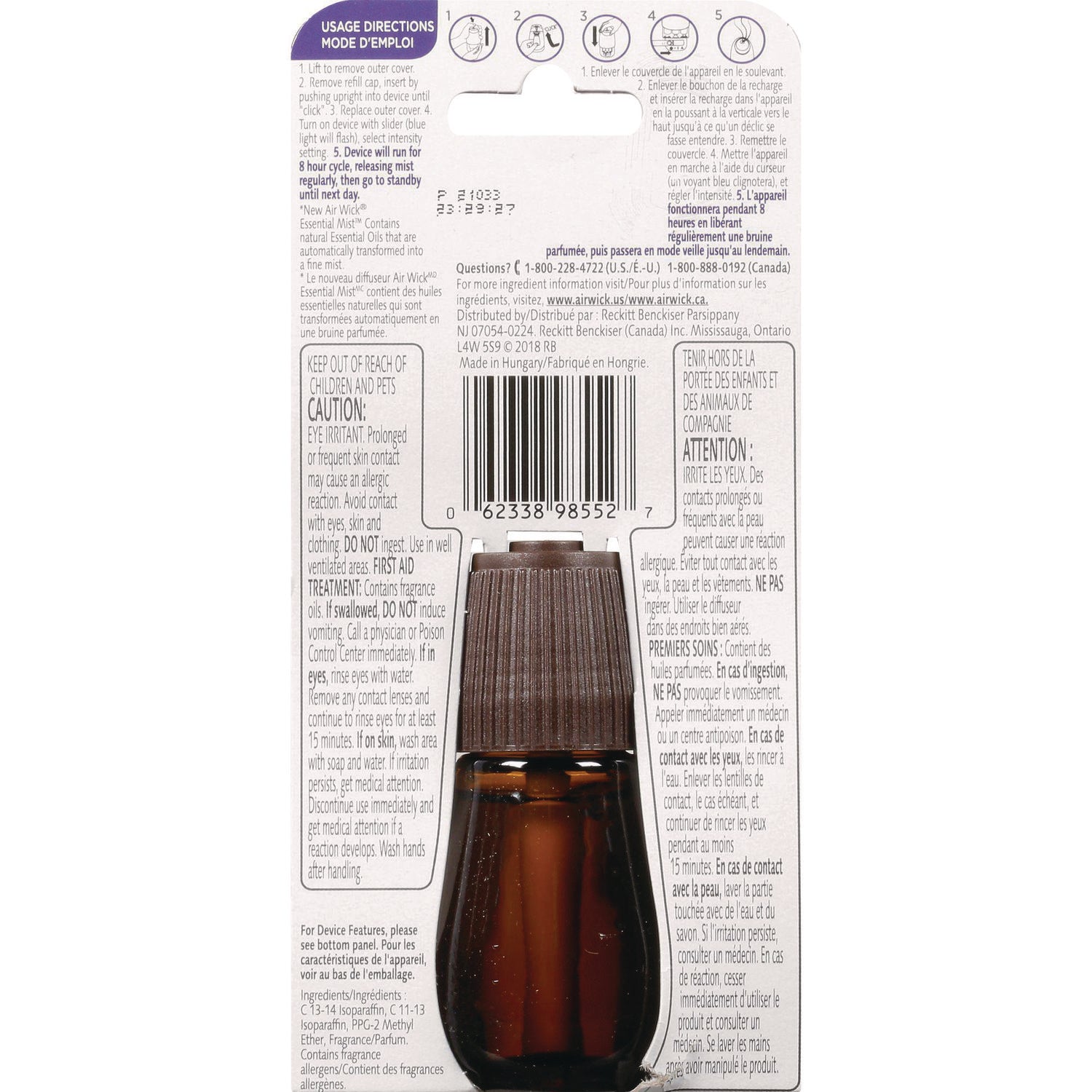 Essential Mist Refill, Lavender and Almond Blossom, 0.67 oz Bottle, 6/Carton