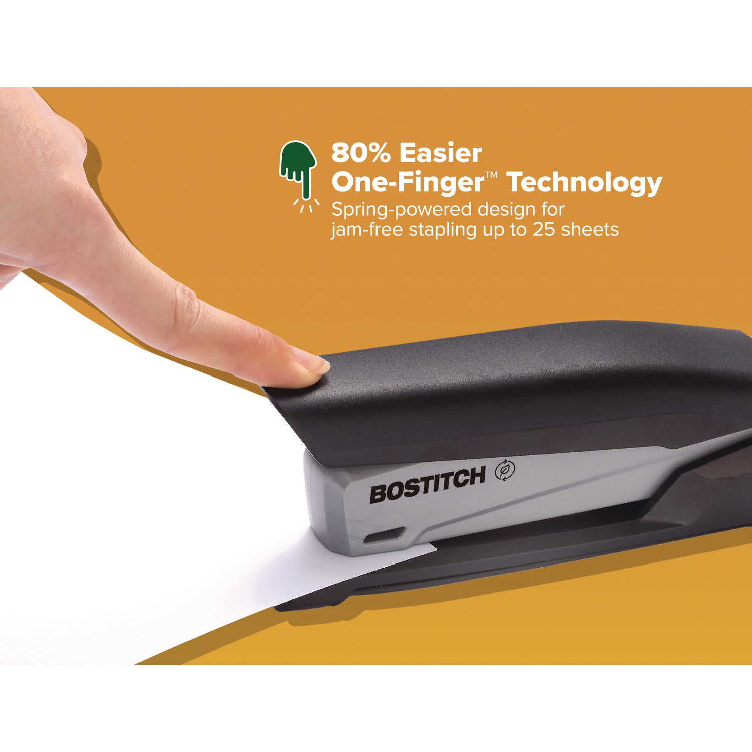 InPower One-Finger Eco-Friendly Desktop Stapler, 25-Sheet Capacity, Black/Gray - 