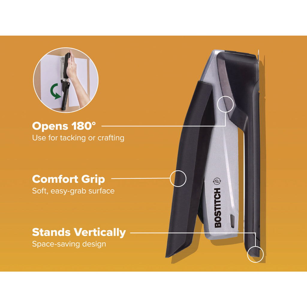InPower One-Finger Eco-Friendly Desktop Stapler, 25-Sheet Capacity, Black/Gray