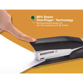 inPOWER+28 Executive One-Finger 3-in-1 Eco-Friendly Desktop Stapler, 28-Sheet Capacity, Black/Silver