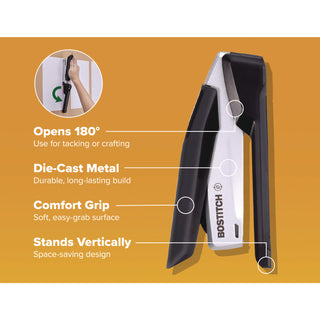 inPOWER+28 Executive One-Finger 3-in-1 Eco-Friendly Desktop Stapler, 28-Sheet Capacity, Black/Silver