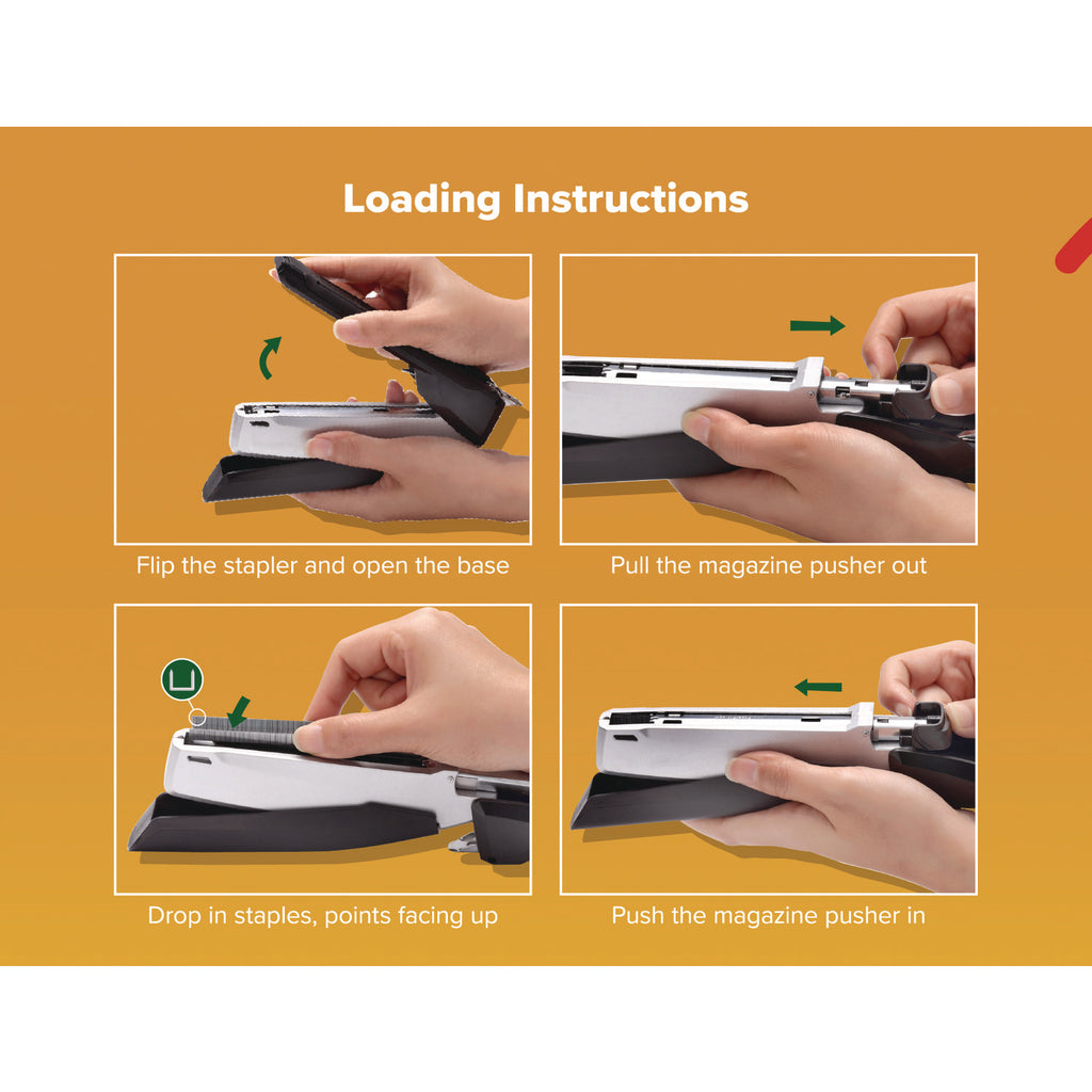 inPOWER+28 Executive One-Finger 3-in-1 Eco-Friendly Desktop Stapler, 28-Sheet Capacity, Black/Silver