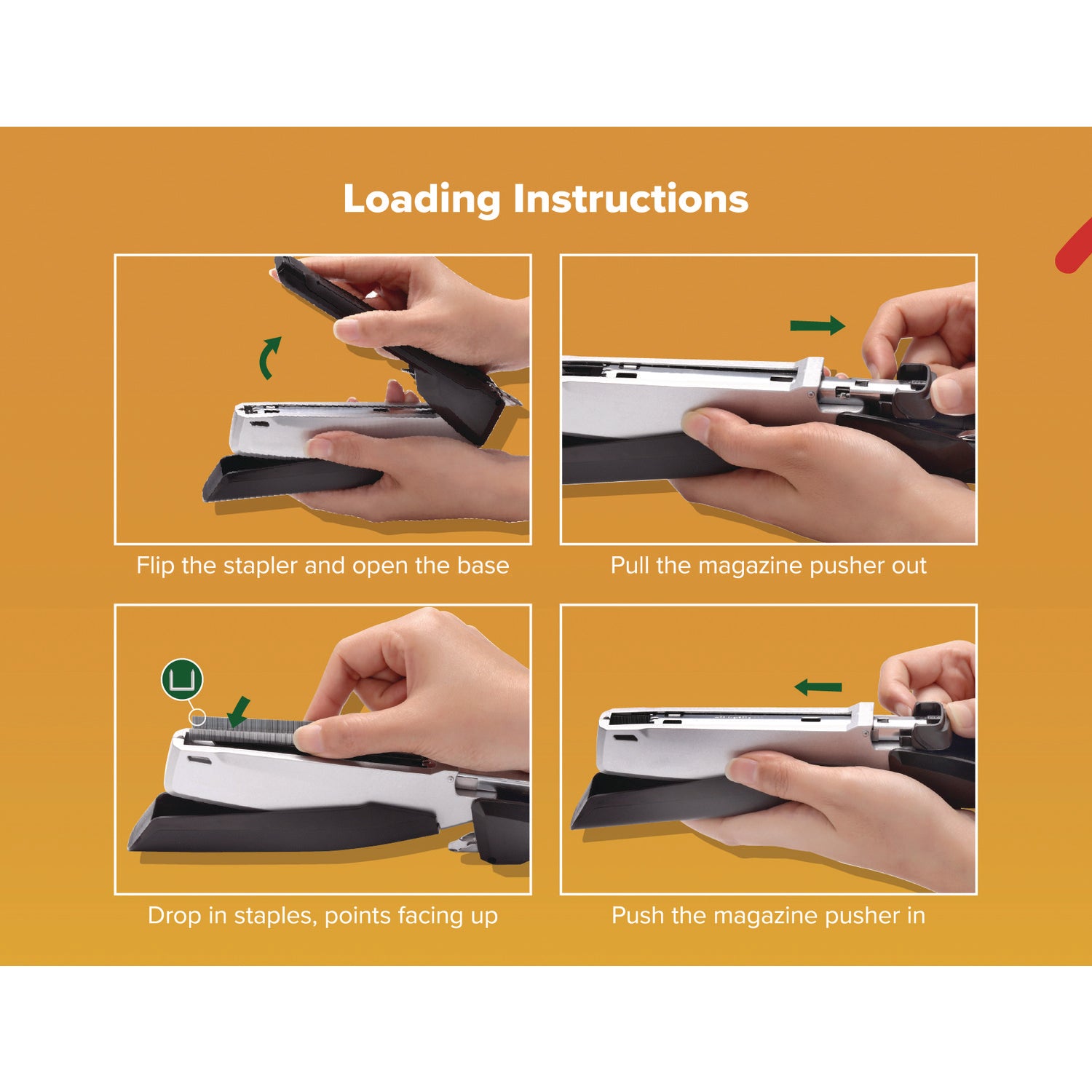 inPOWER+28 Executive One-Finger 3-in-1 Eco-Friendly Desktop Stapler, 28-Sheet Capacity, Black/Silver