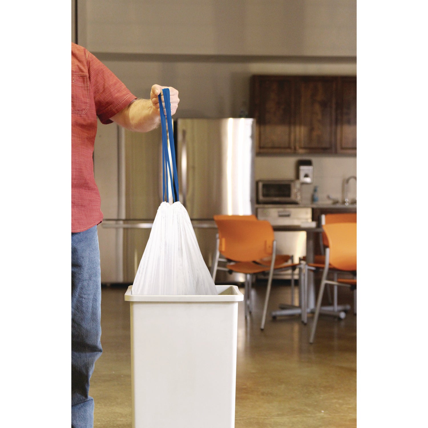 Drawstring Trash Bags, 13 gal, 0.8 mil, 24" x 28", White, 40 Bags/Roll, 2 Rolls/Box