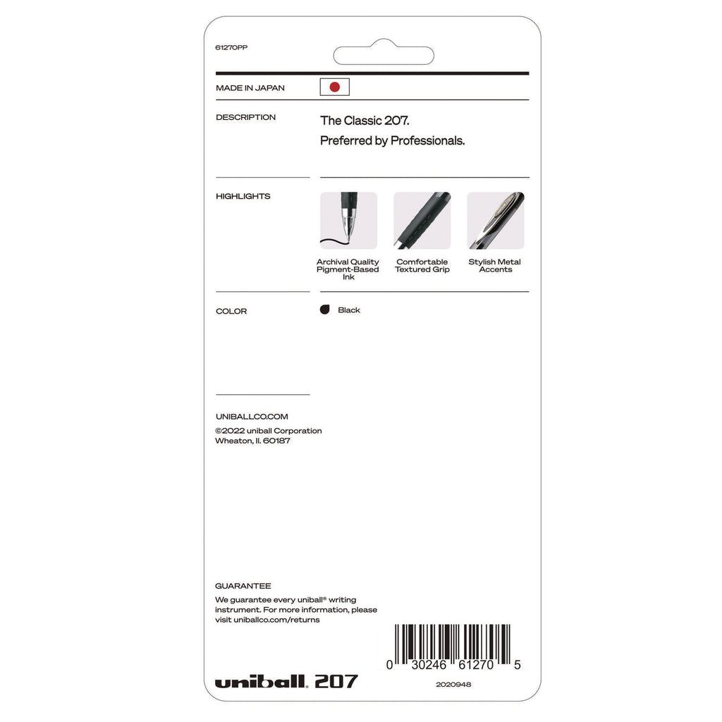 Signo 207 Gel Pen, Retractable, Fine 0.5 mm, Black Ink, Smoke/Black Barrel, 4/Pack