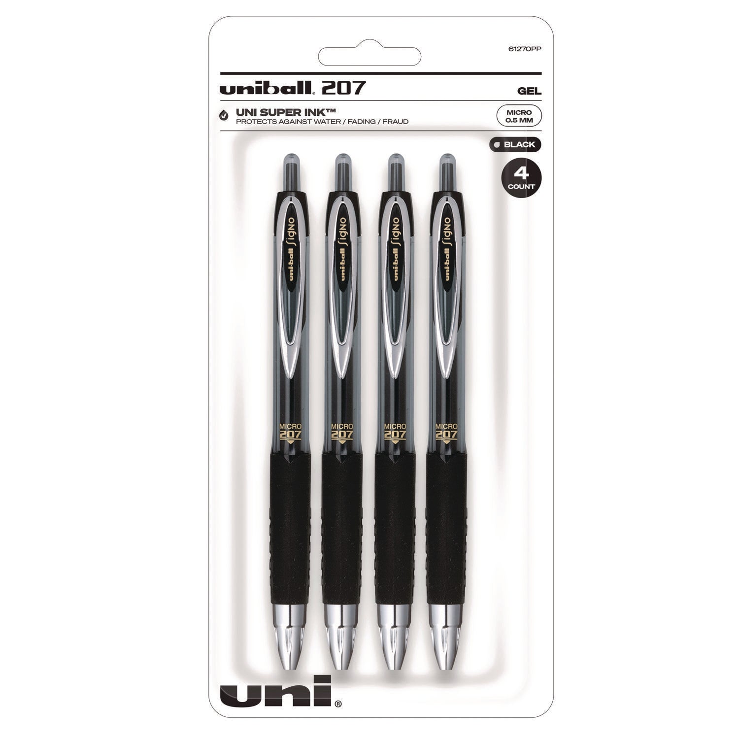 signo-207-gel-pen-retractable-fine-05-mm-black-ink-smoke-black-barrel-4-pack_ubc61270 - 1