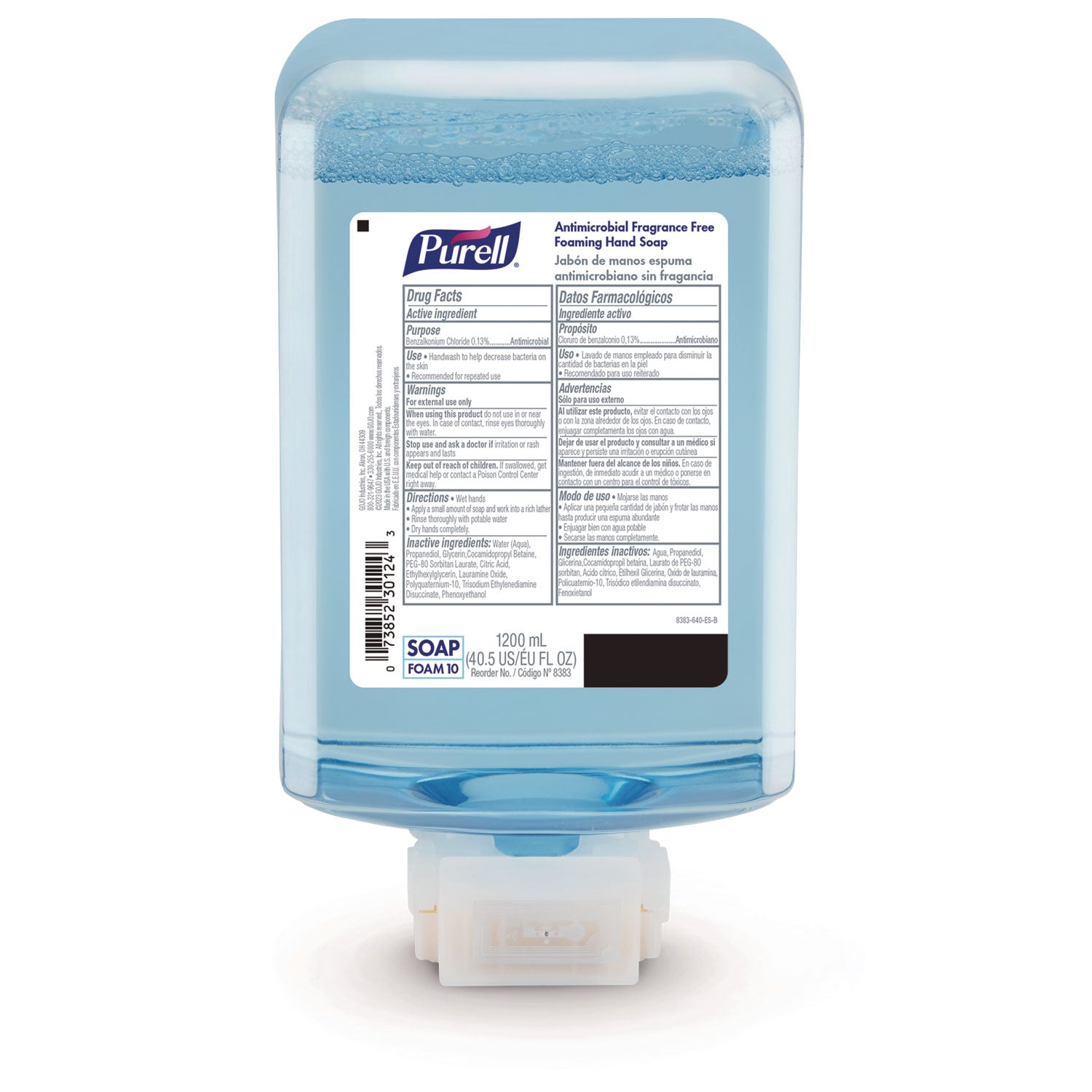 Antimicrobial Fragrance Free Foaming Hand Soap, For ES10 Dispensers, 1,200 mL Refill, 2/Carton