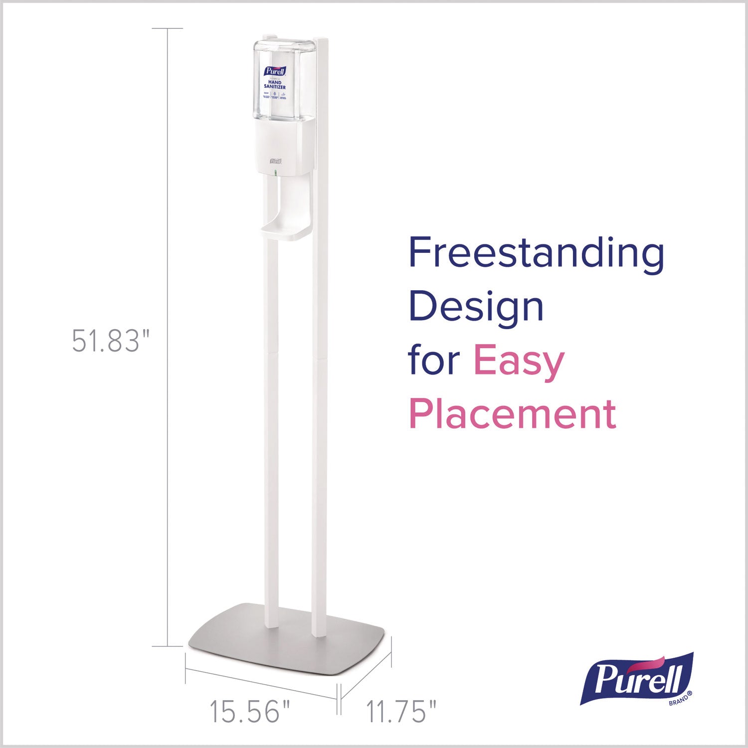 PURELL ES10 Floor Stand with Automatic Dispenser - Floor, Freestanding - White - For Sanitizing Dispenser, High Traffic Area, Waiting Room, Hallway - Sturdy, Low-profile Base, Lightweight