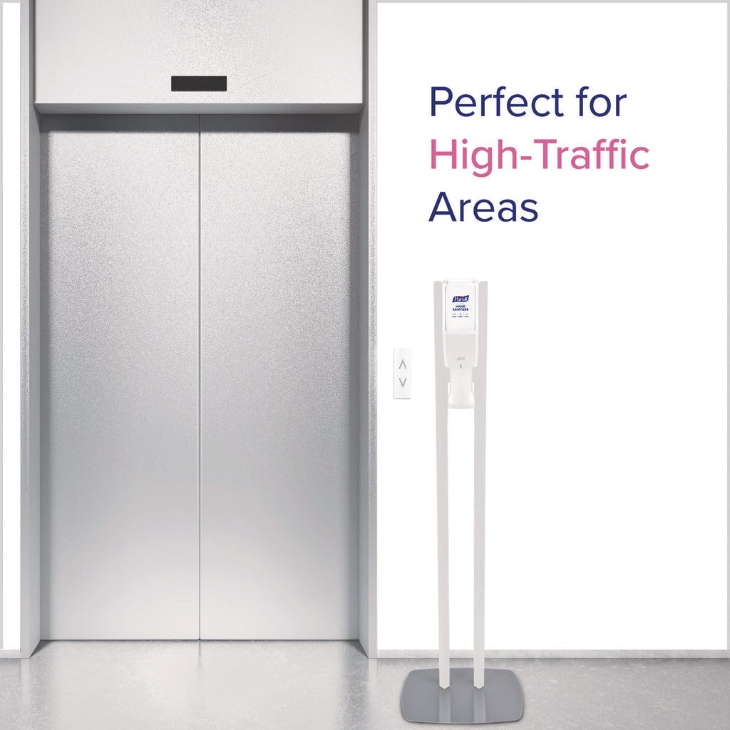 PURELL ES10 Floor Stand with Automatic Dispenser - Floor, Freestanding - White - For Sanitizing Dispenser, High Traffic Area, Waiting Room, Hallway - Sturdy, Low-profile Base, Lightweight