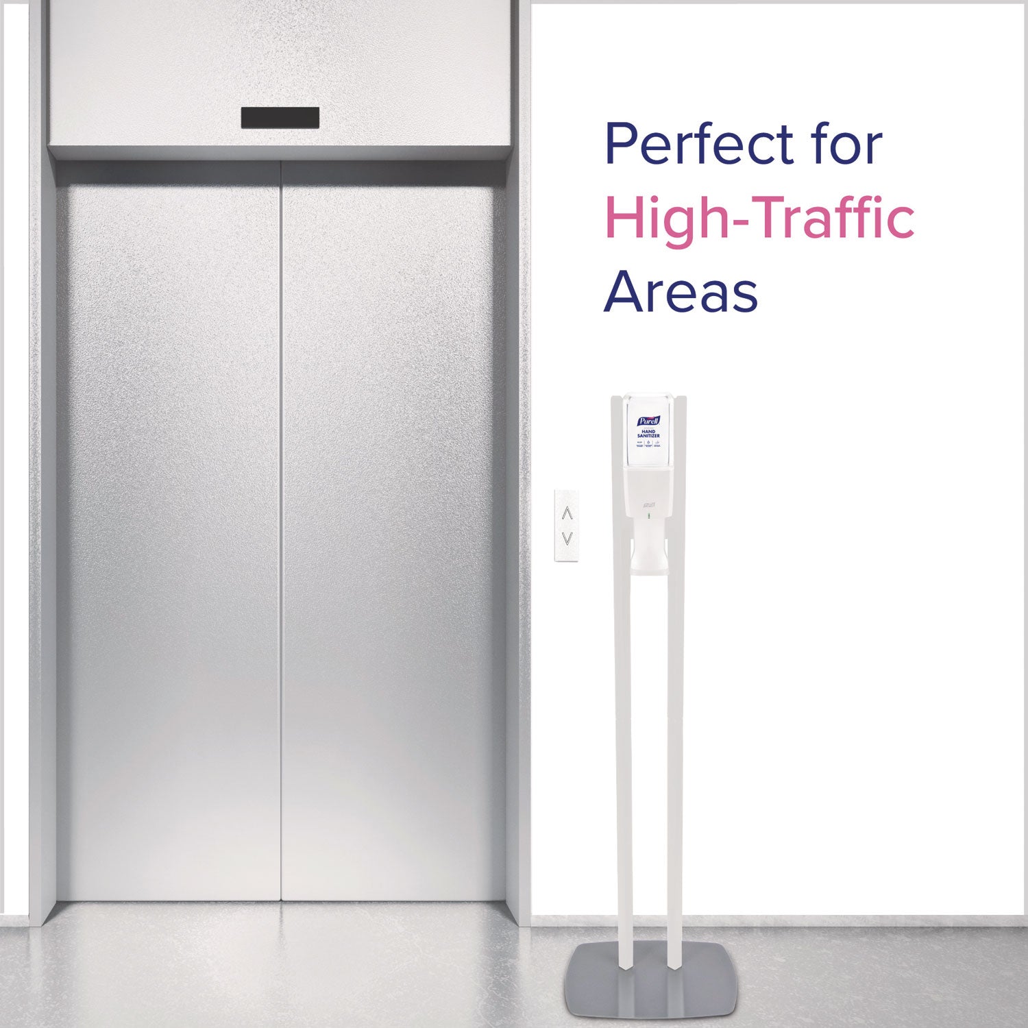 PURELL ES10 Floor Stand with Automatic Dispenser - Floor, Freestanding - White - For Sanitizing Dispenser, High Traffic Area, Waiting Room, Hallway - Sturdy, Low-profile Base, Lightweight