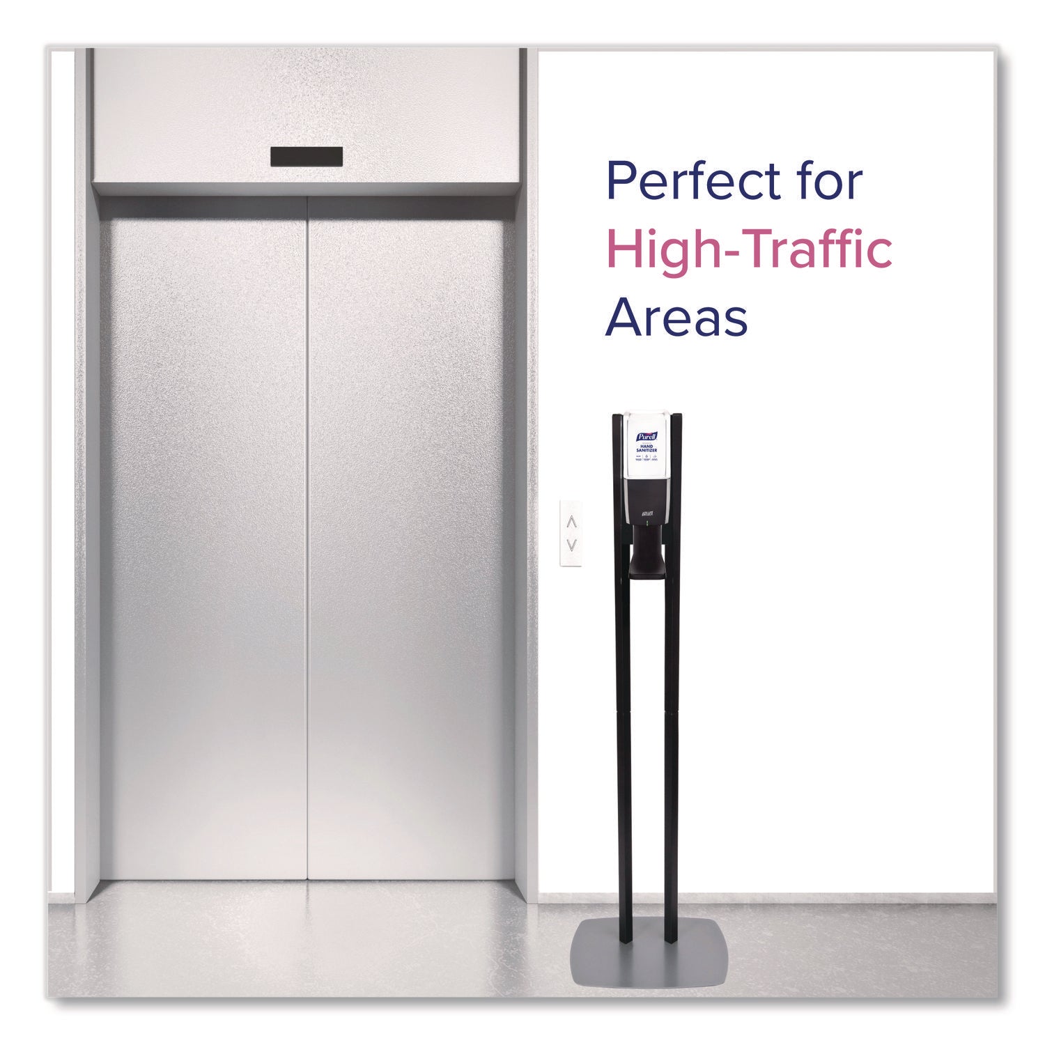 PURELL ES10 Floor Stand with Automatic Dispenser - Floor, Freestanding - Graphite - For High Traffic Area, Sanitizing Dispenser, Waiting Room, Hallway - Low-profile Base, Lightweight, Sturdy
