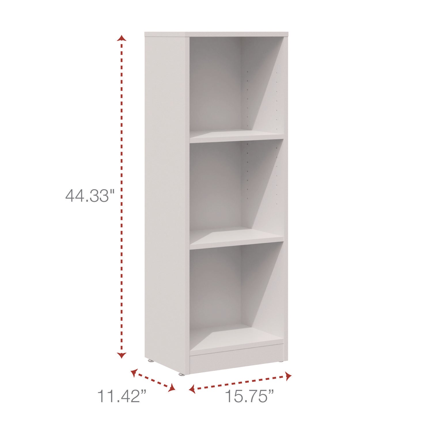 Three-Shelf Narrow-Footprint Bookcase, 15.75" x 11.42" x 44.33", White - 4