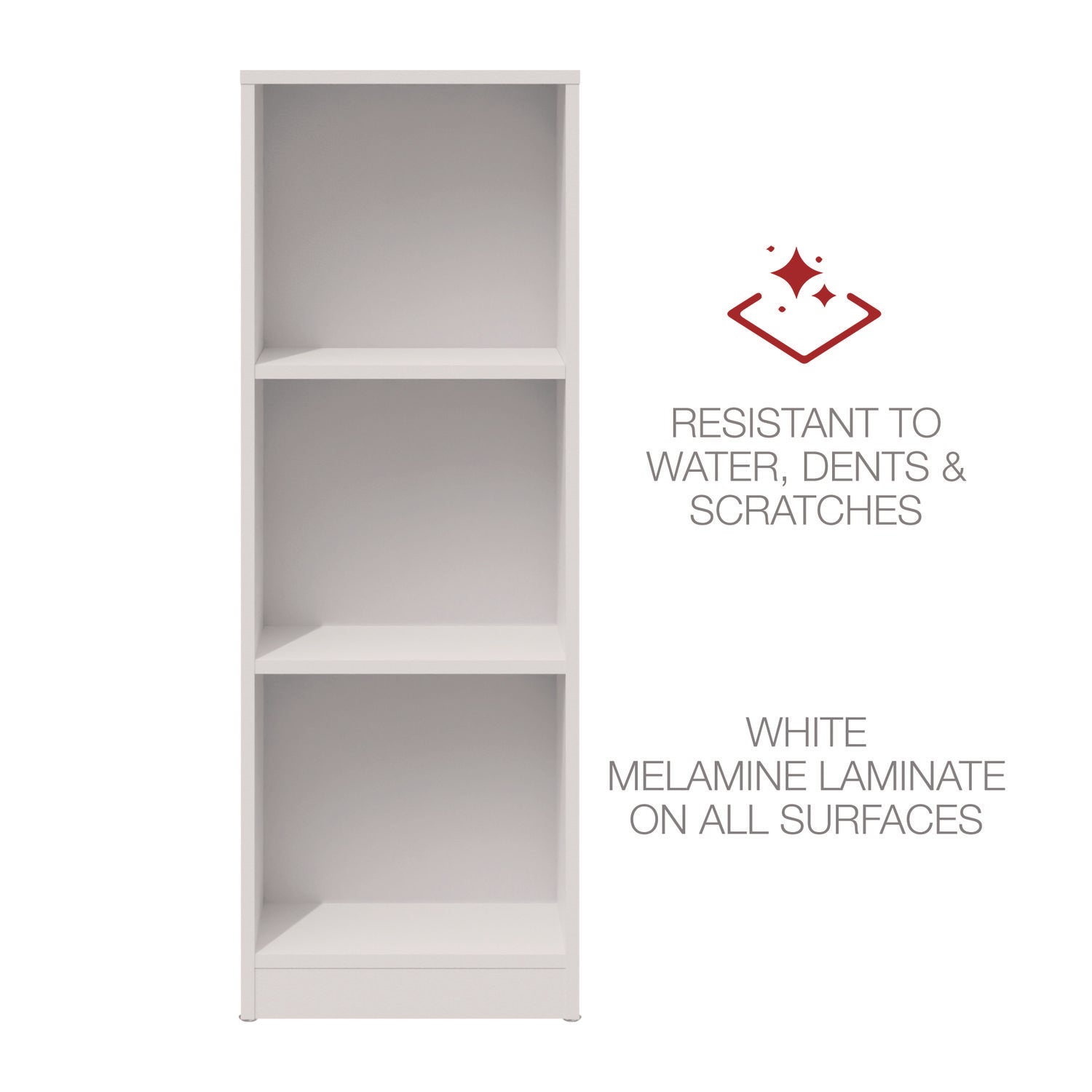 Three-Shelf Narrow-Footprint Bookcase, 15.75" x 11.42" x 44.33", White - 6