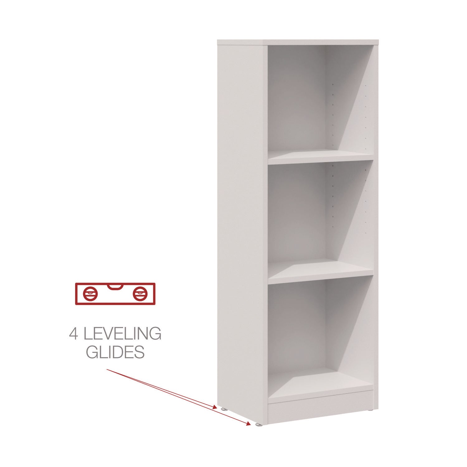 Three-Shelf Narrow-Footprint Bookcase, 15.75" x 11.42" x 44.33", White - 7