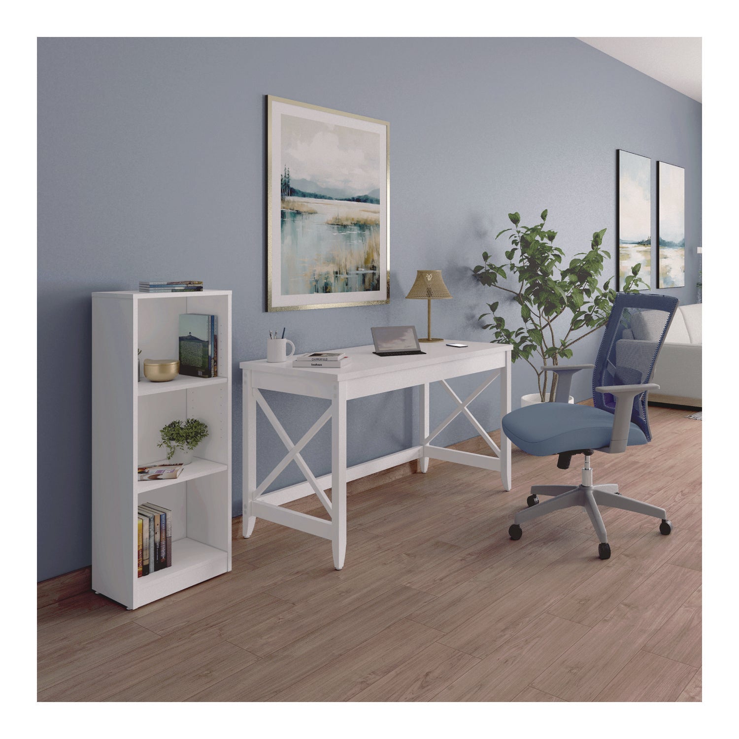 Three-Shelf Narrow-Footprint Bookcase, 15.75" x 11.42" x 44.33", White - 8