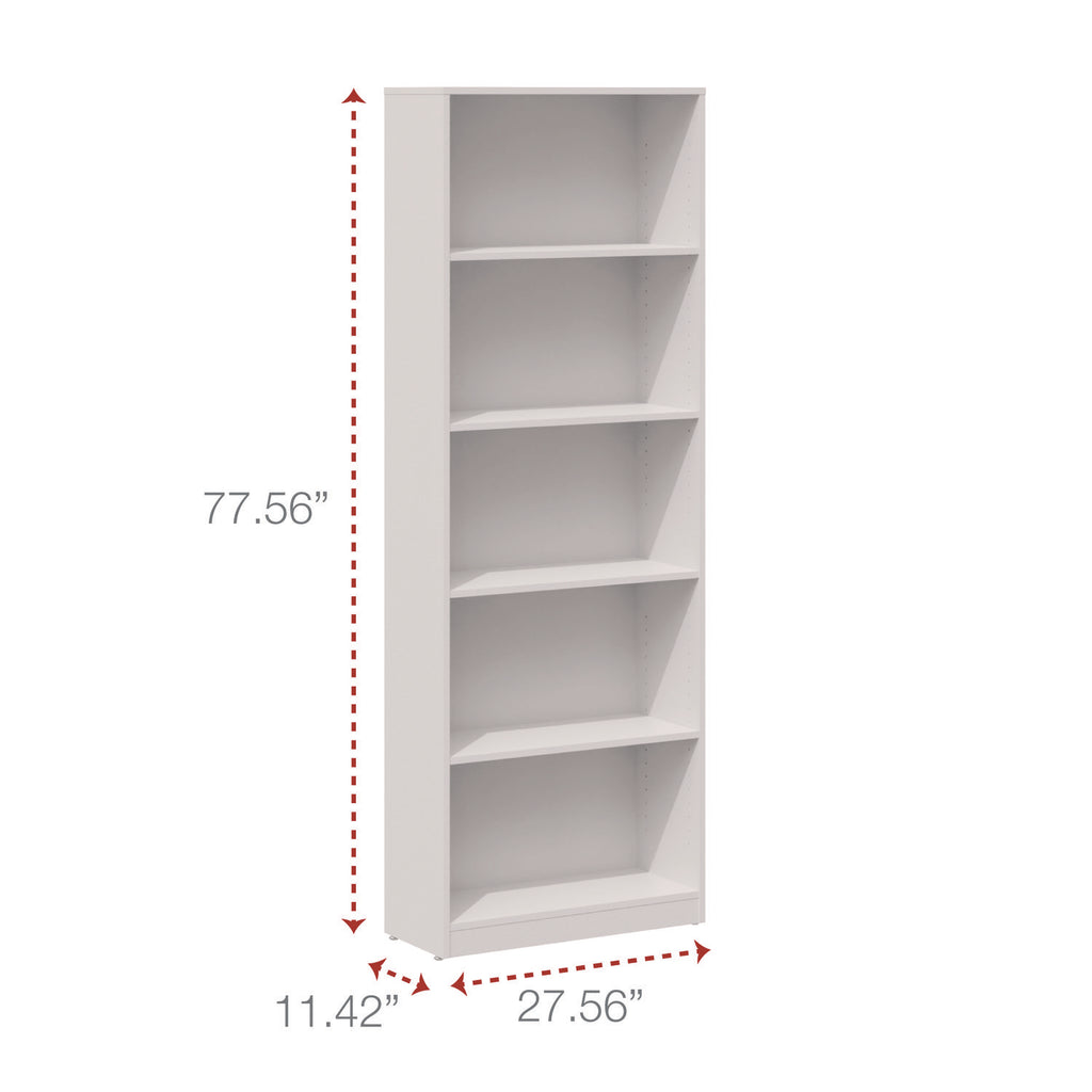 Five-Shelf Bookcase, 27.56" x 11.42" x 77.56", White - 4