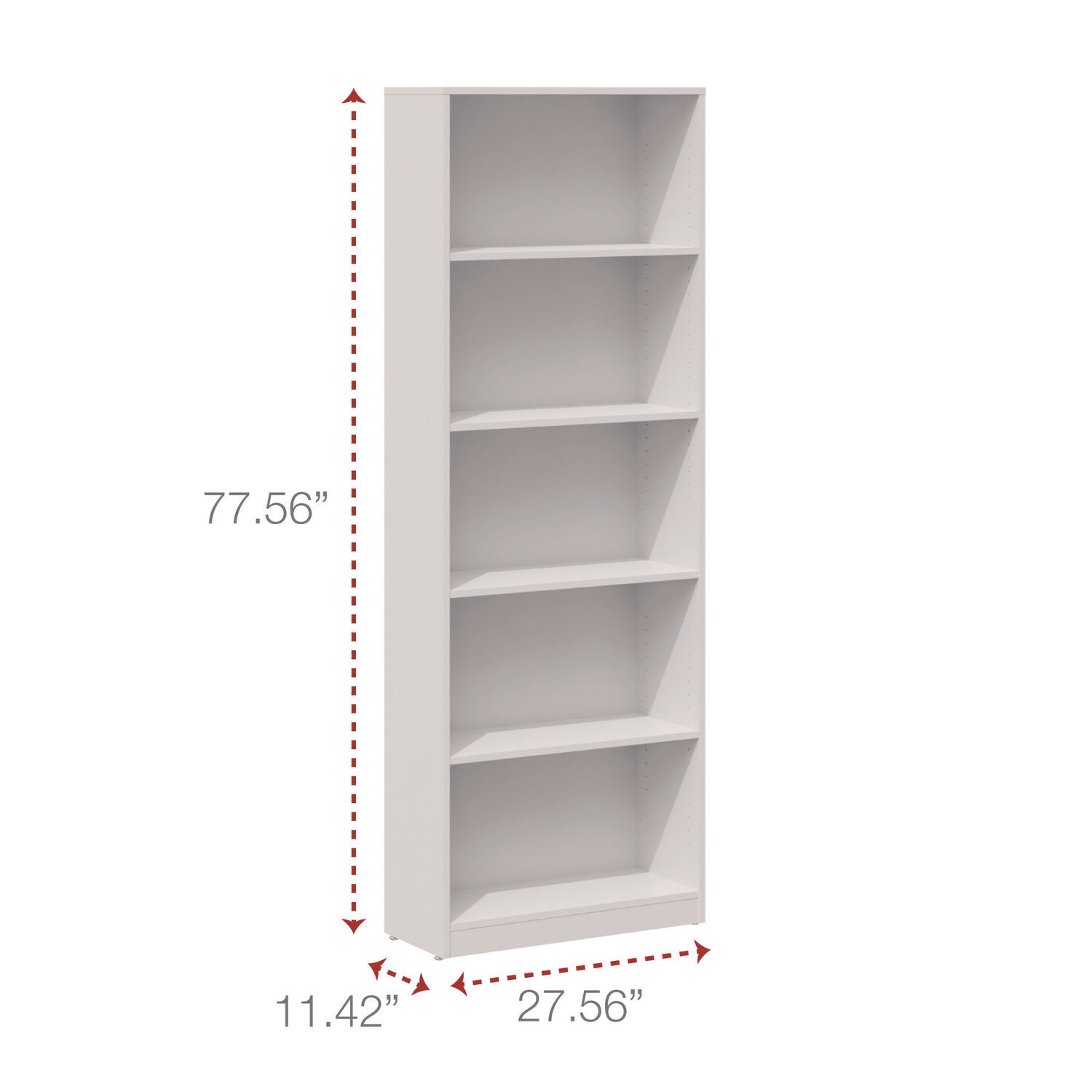Five-Shelf Bookcase, 27.56" x 11.42" x 77.56", White - 4