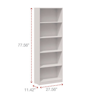 Five-Shelf Bookcase, 27.56" x 11.42" x 77.56", White - 4