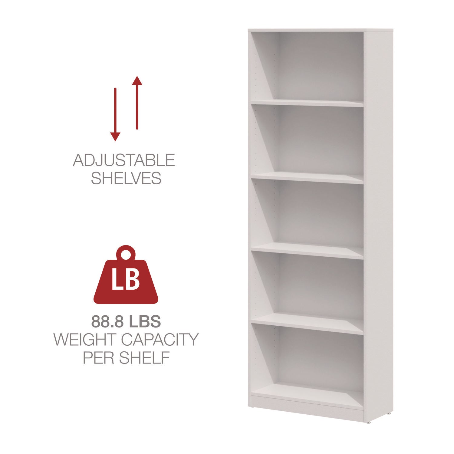 Five-Shelf Bookcase, 27.56" x 11.42" x 77.56", White - 5