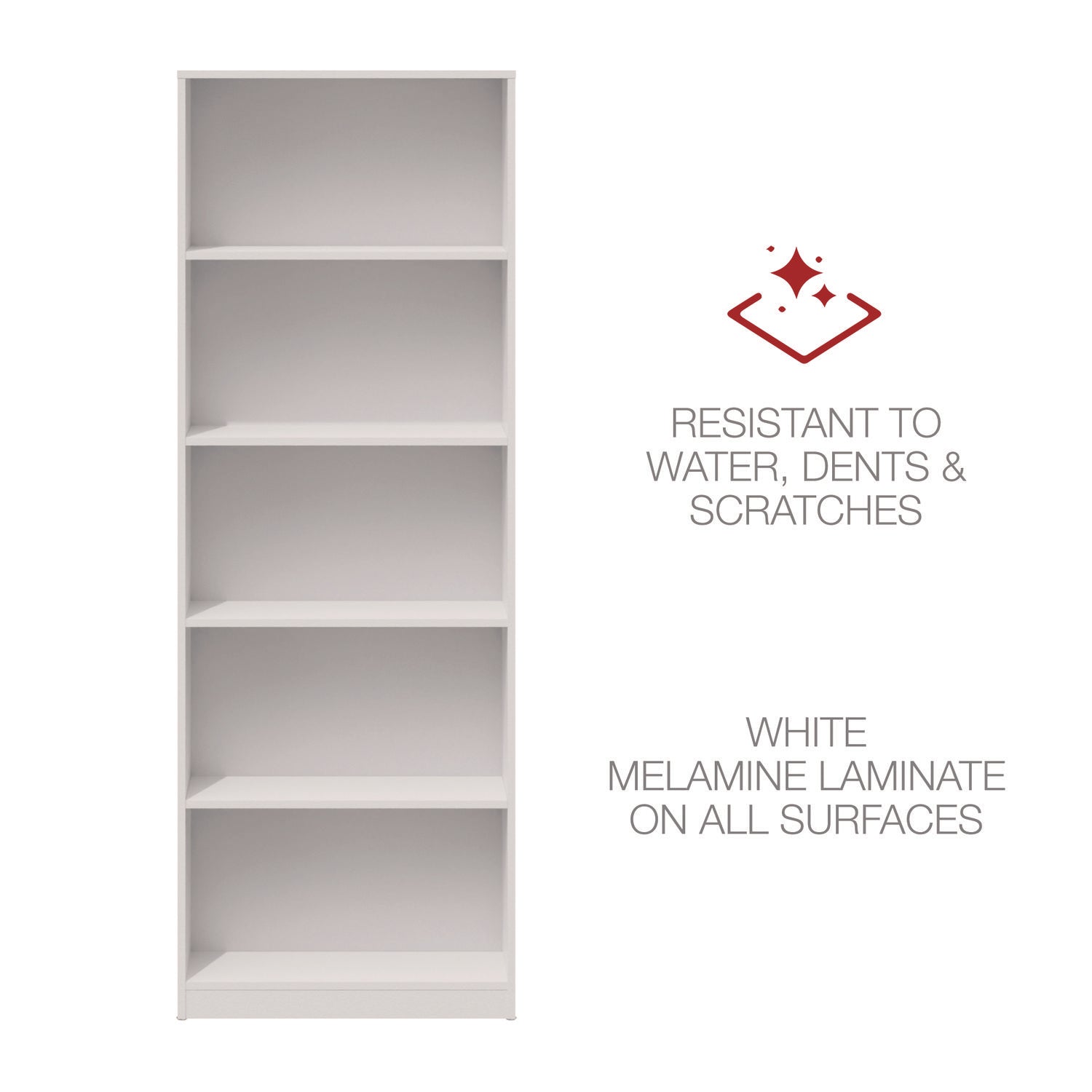 Five-Shelf Bookcase, 27.56" x 11.42" x 77.56", White - 6