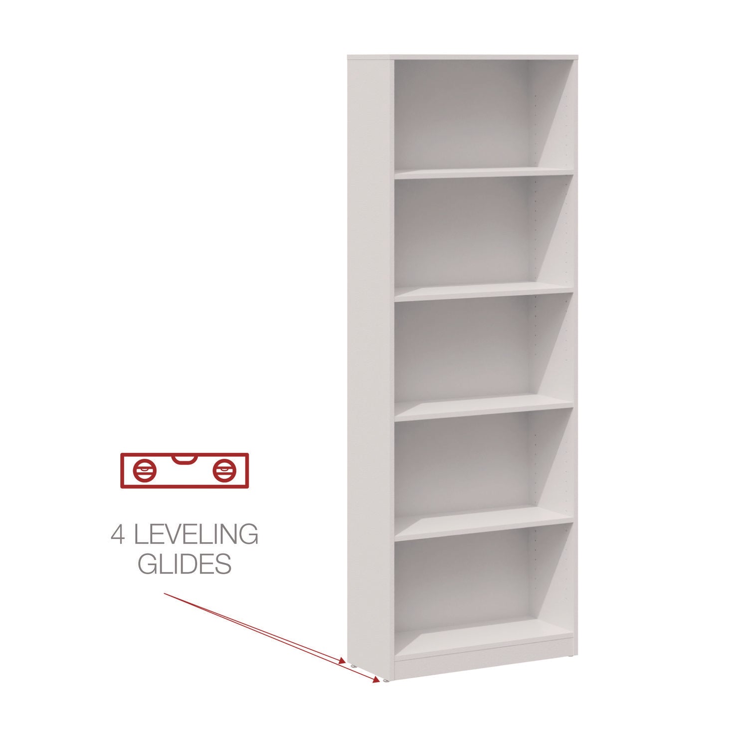 Five-Shelf Bookcase, 27.56" x 11.42" x 77.56", White - 7