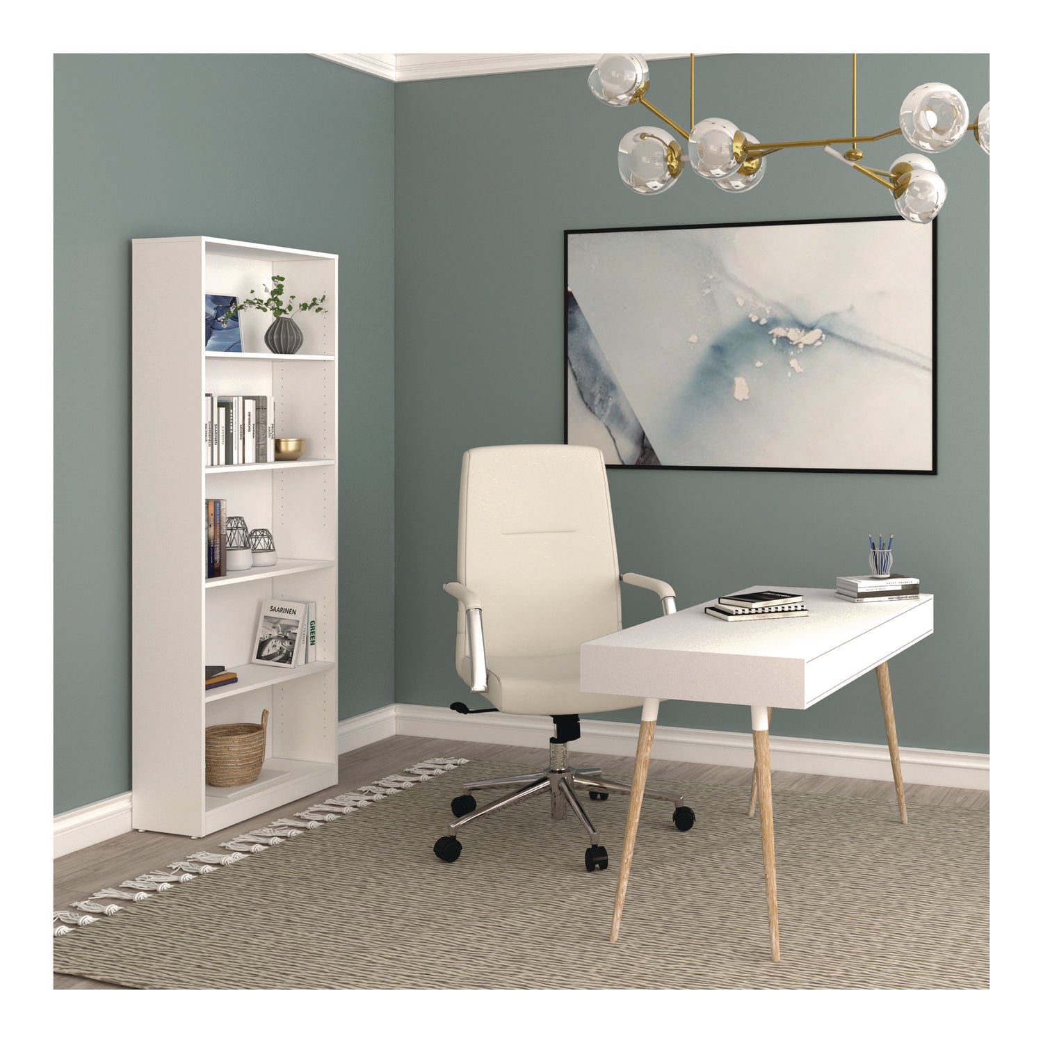 Five-Shelf Bookcase, 27.56" x 11.42" x 77.56", White - 8