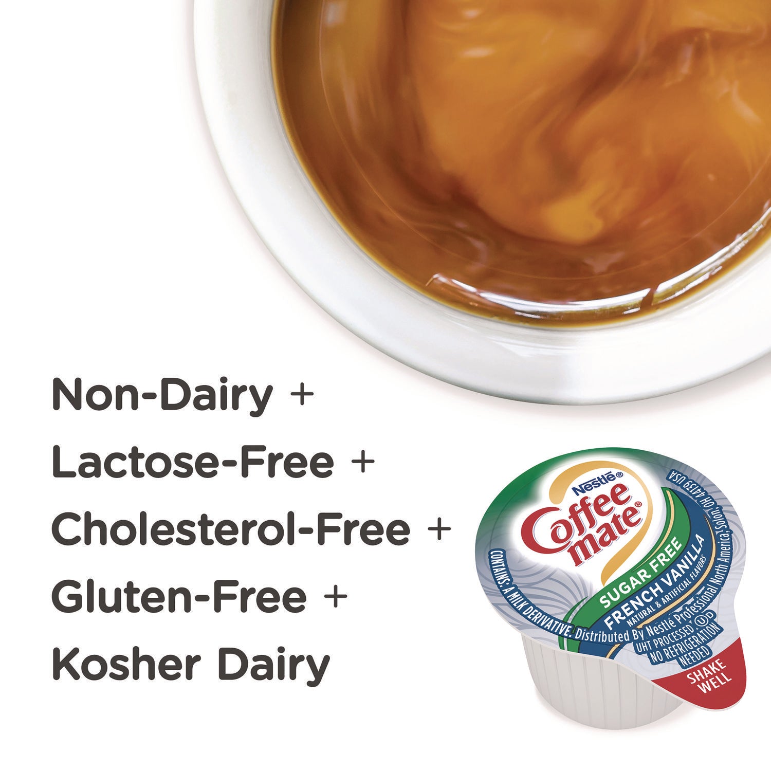 Liquid Coffee Creamer, Zero Sugar French Vanilla, 0.38 oz Mini Cups, 50/Box - 