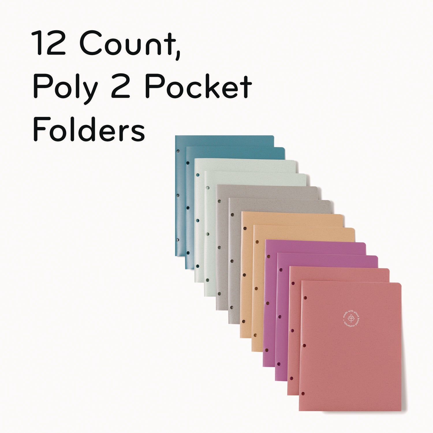 U-Eco Poly Two-Pocket Folders, Three-Hole Punched, Poly/Wheat Straw, 11 x 8.5, Assorted,12/Pack - 4