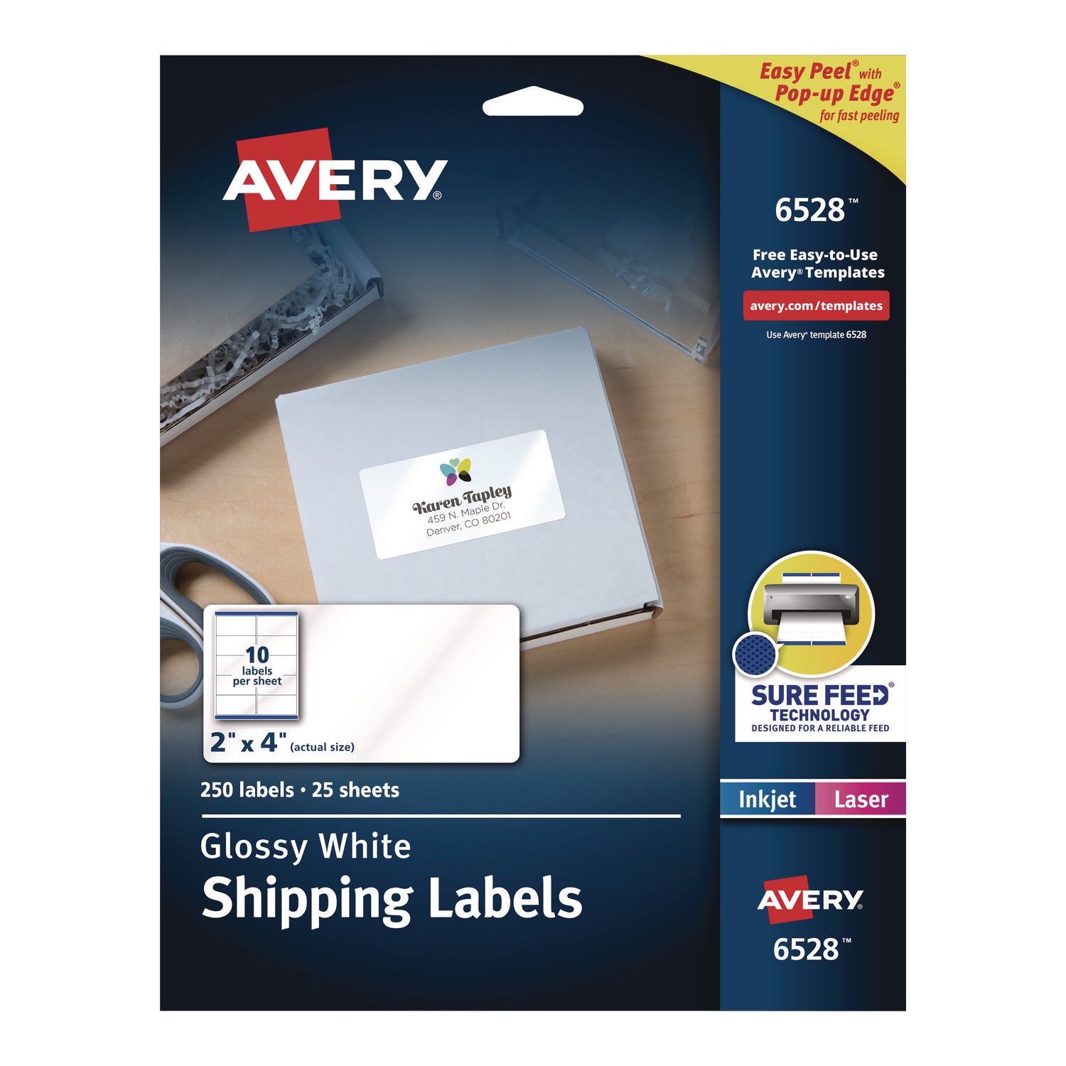 glossy-white-easy-peel-mailing-labels-w-sure-feed-technology-laser-printers-2-x-4-white-10-sheet-25-sheets-pack_ave6528 - 1