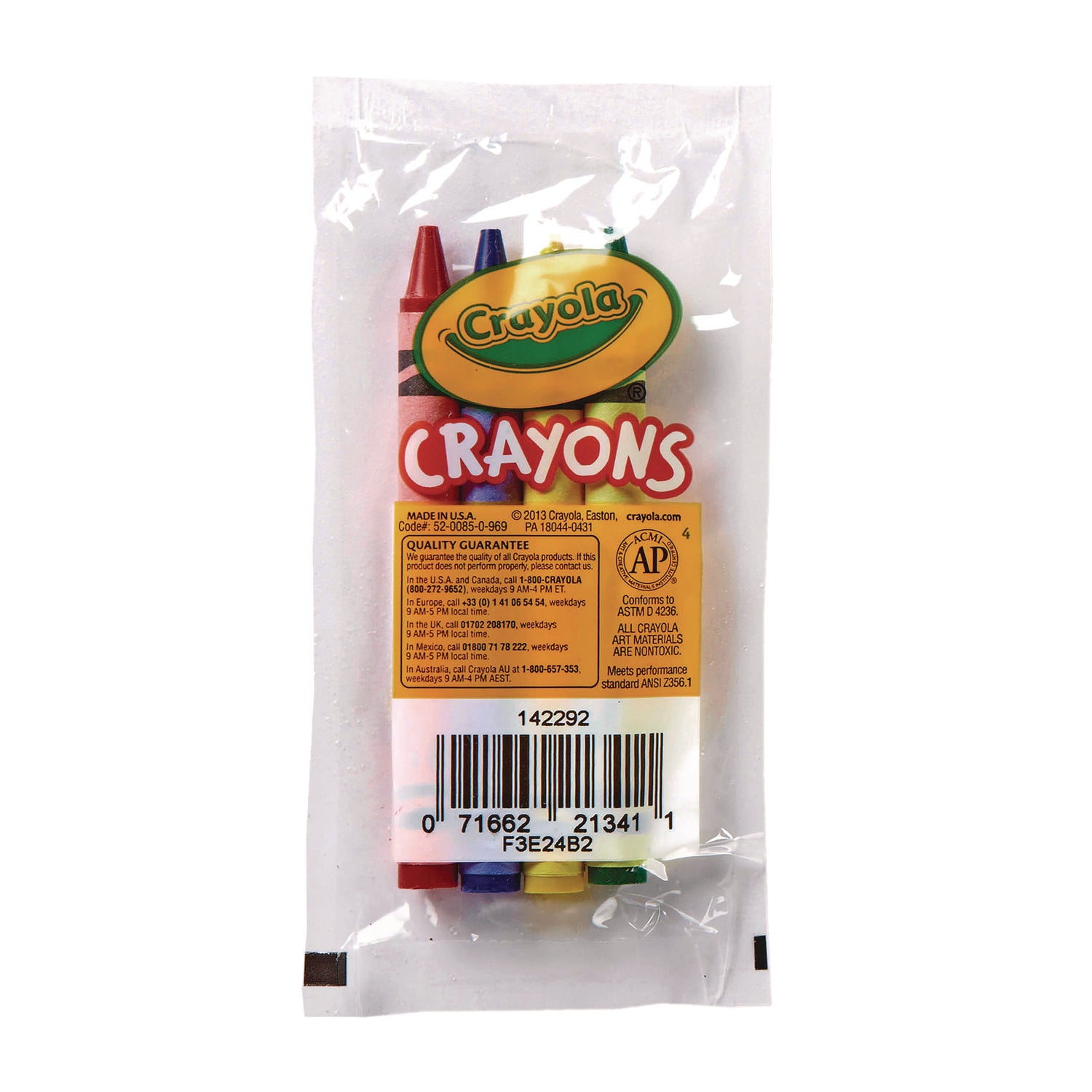 Classic Color Cello Pack Party Favor Crayons, 4 Colors/Pack, 360 Packs/Carton - 