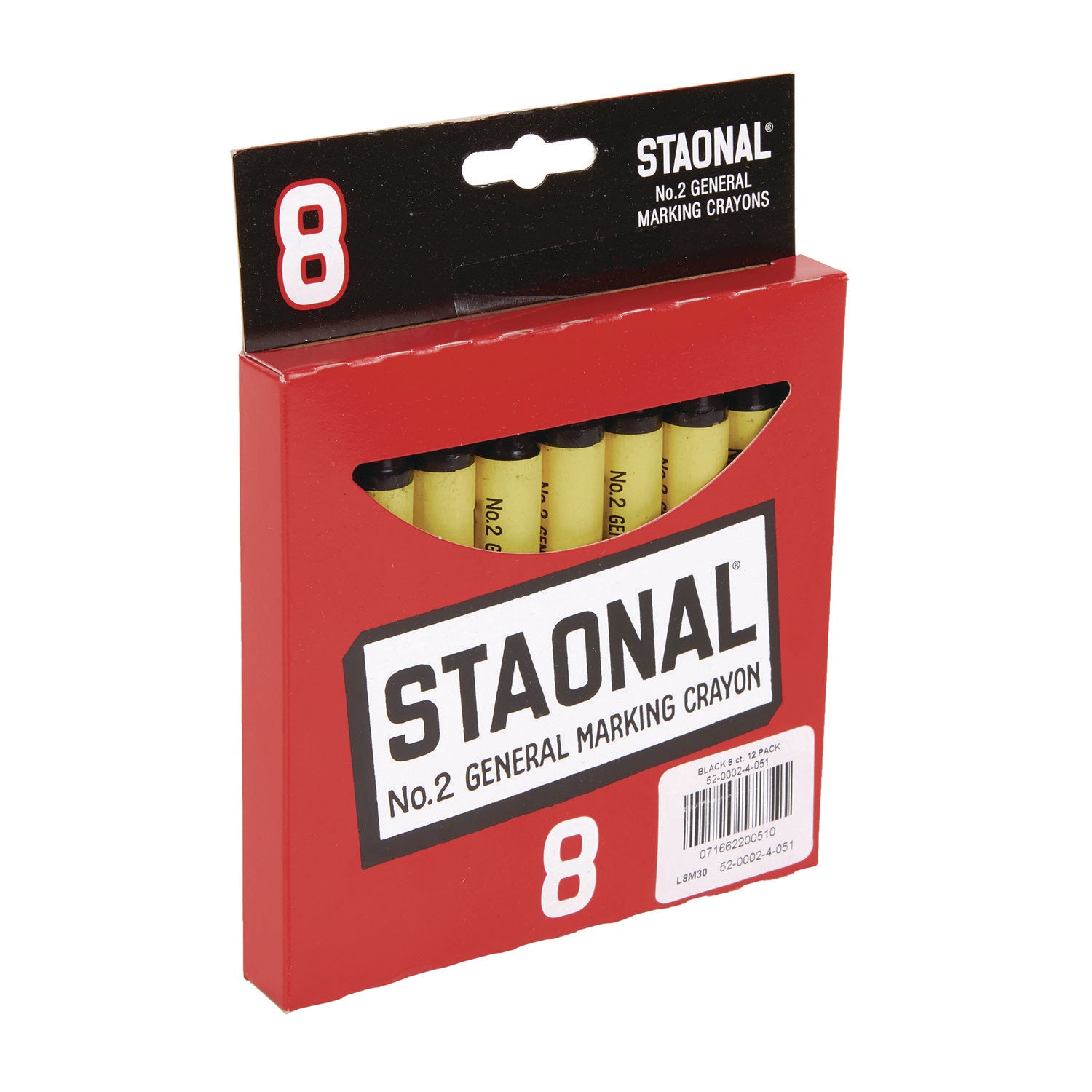 Staonal Marking Crayons, Black, 8/Box - 