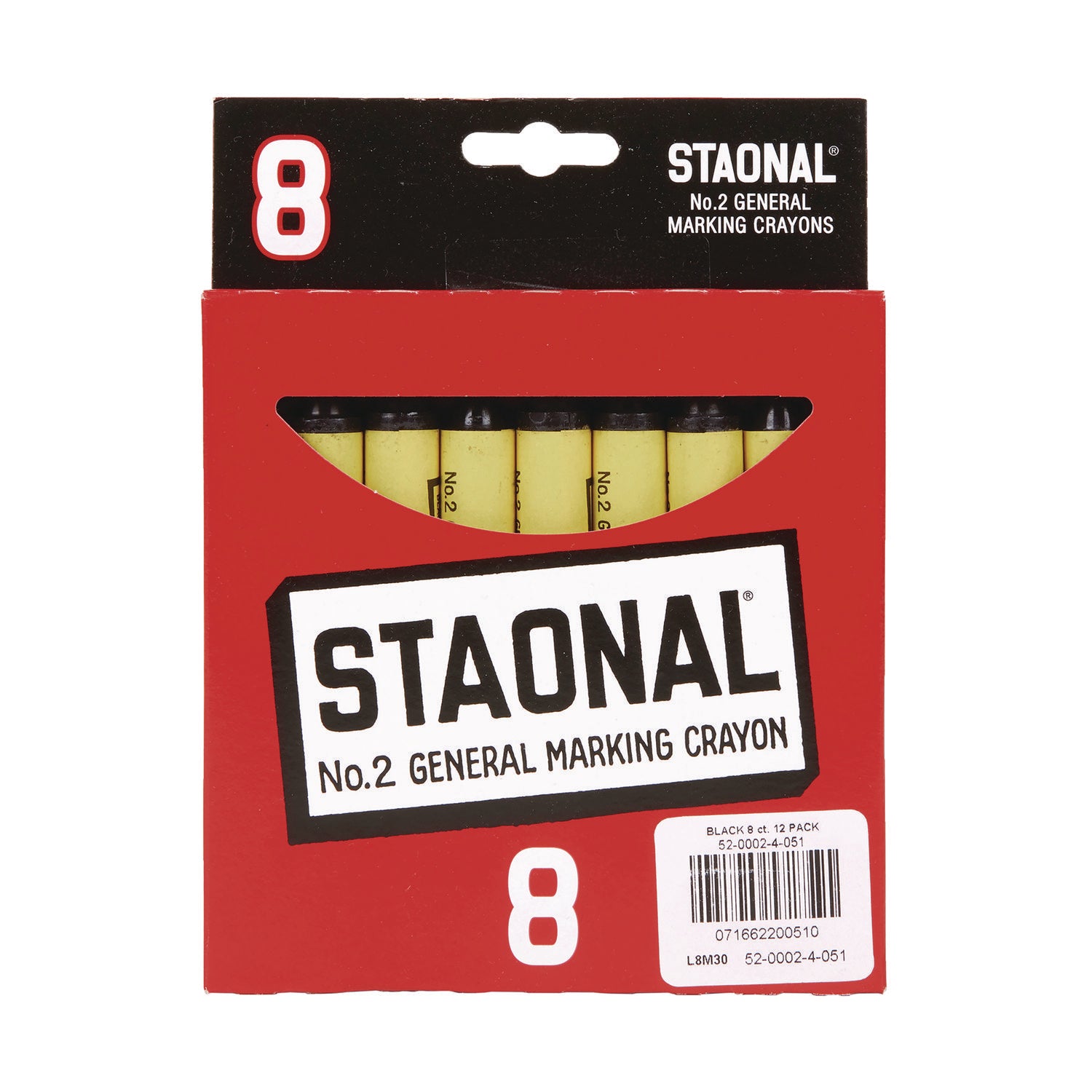 Staonal Marking Crayons, Black, 8/Box - 