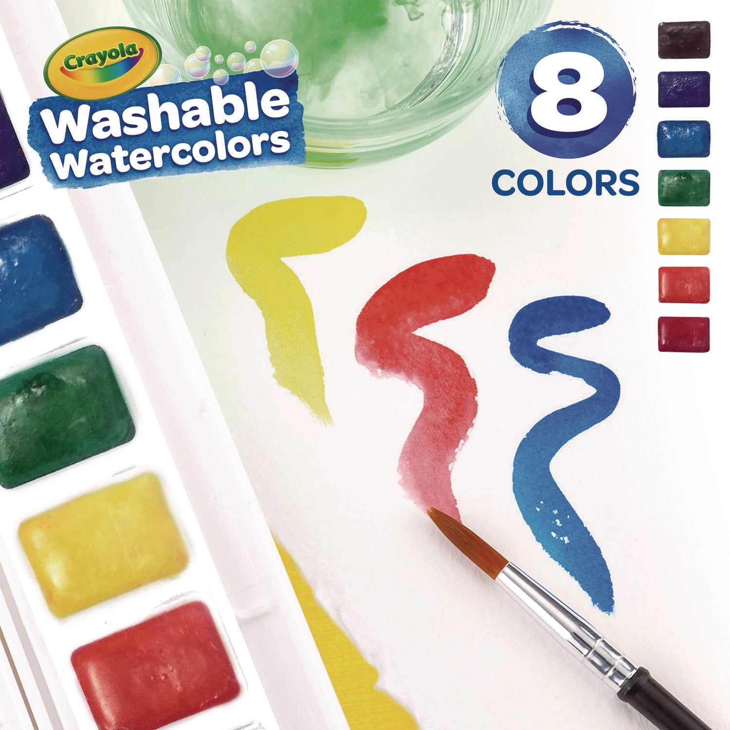 Washable Watercolor Paint, 8 Assorted Colors, Palette Tray - 