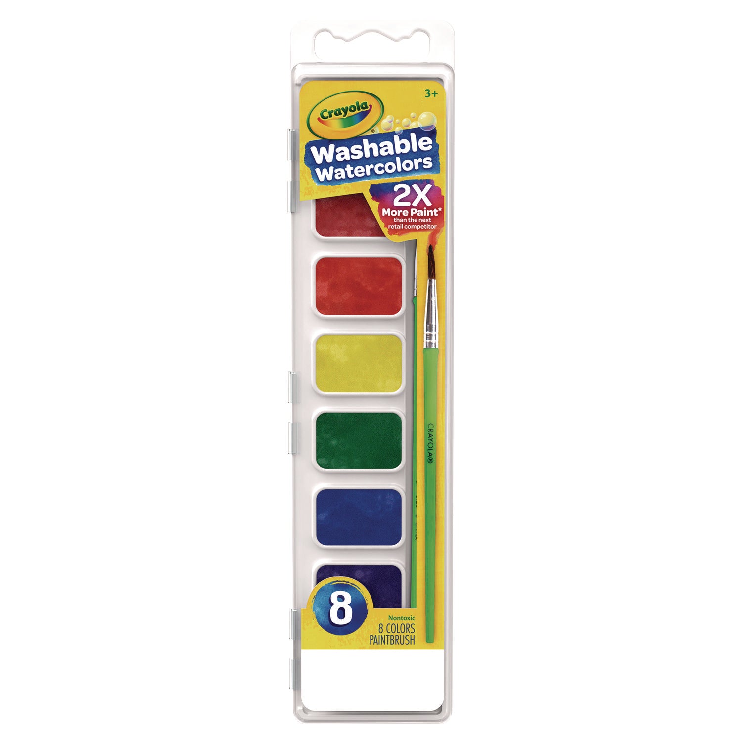 Washable Watercolor Paint, 8 Assorted Colors, Palette Tray - 