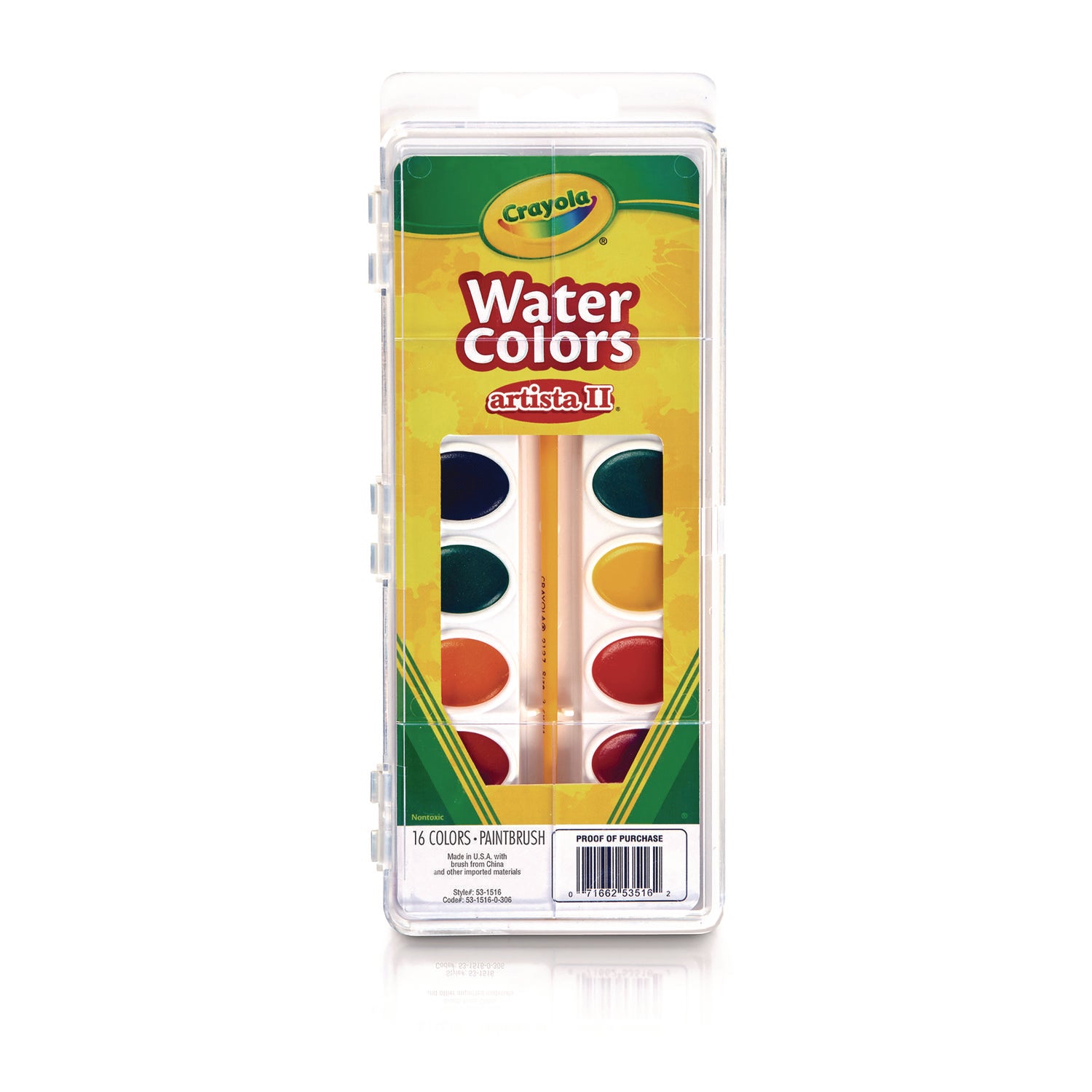 Artista II Washable Watercolor Set, 16 Assorted Colors, Palette Tray - 