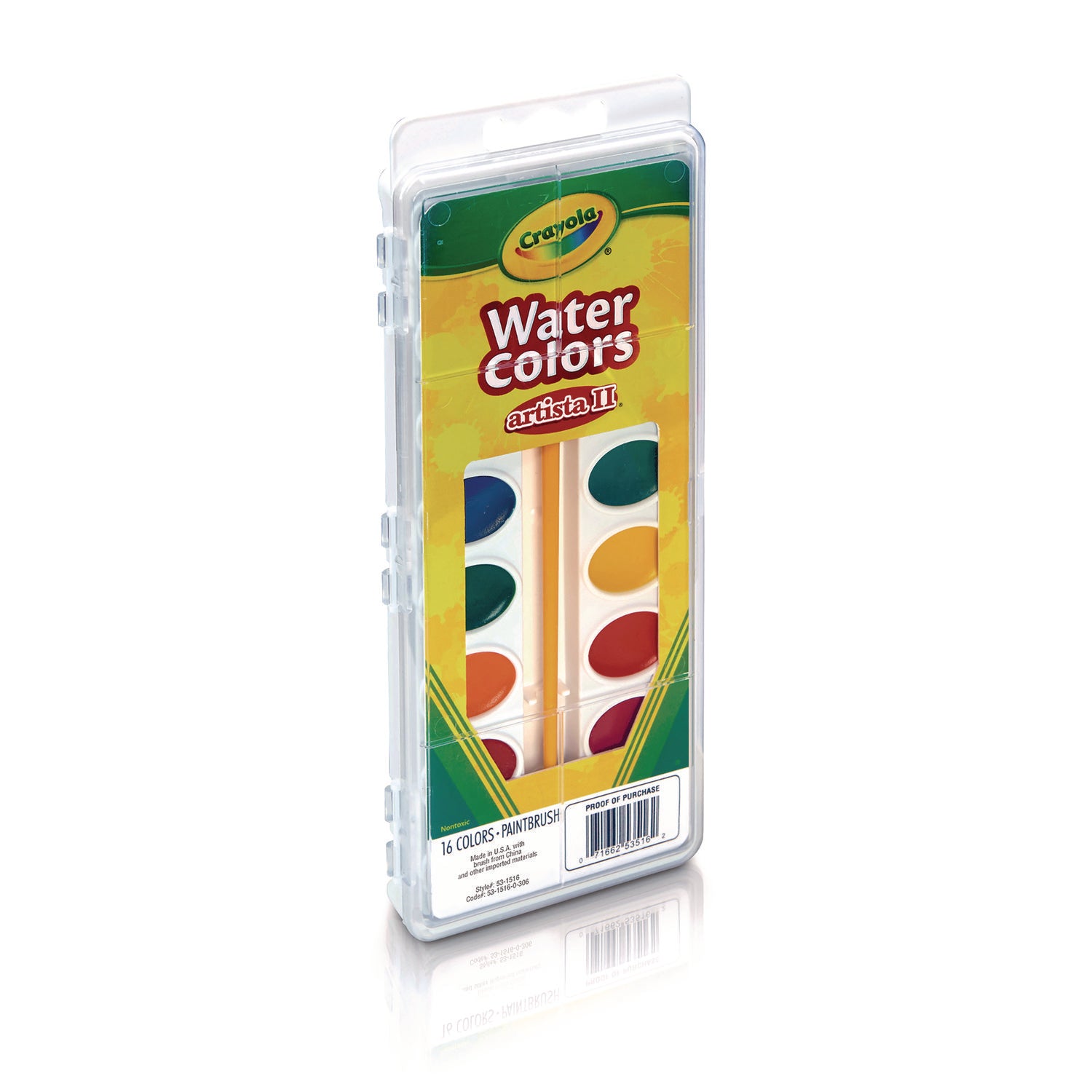 Artista II Washable Watercolor Set, 16 Assorted Colors, Palette Tray