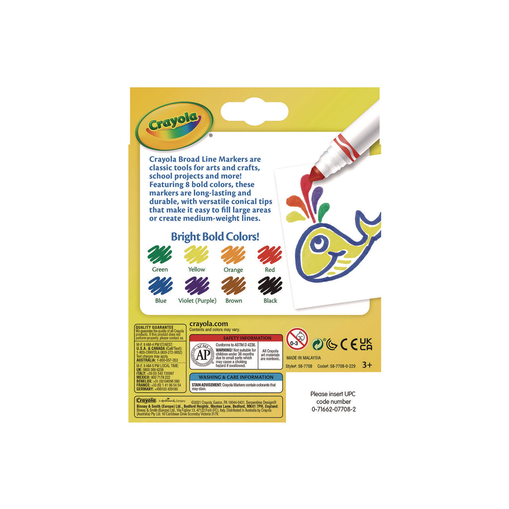 Non-Washable Marker, Broad Bullet Tip, Assorted Classic Colors, 8/Pack