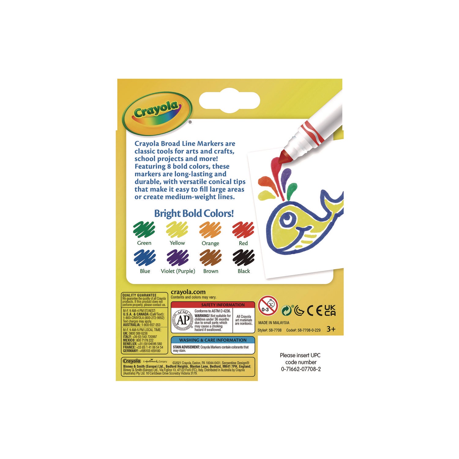 Non-Washable Marker, Broad Bullet Tip, Assorted Classic Colors, 8/Pack