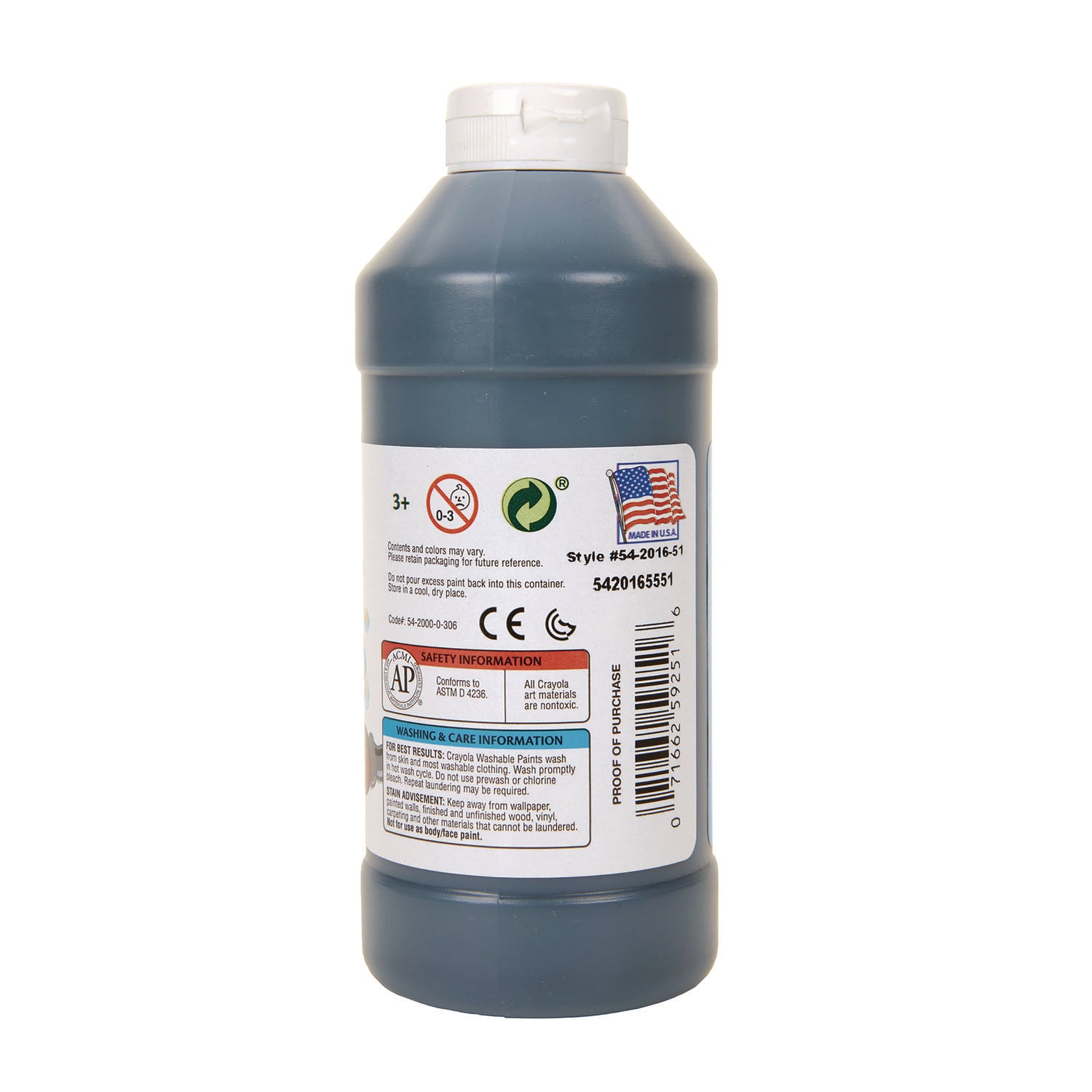 Washable Paint, Black, 16 oz Bottle