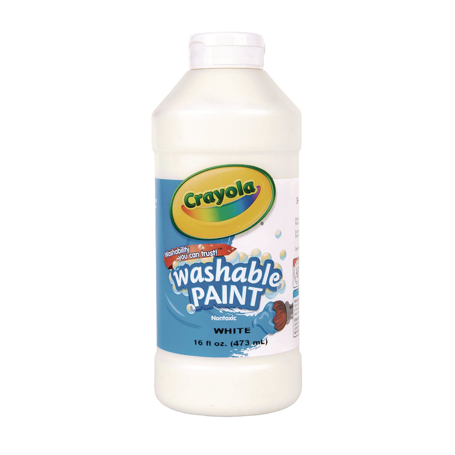 Washable Paint, White, 16 oz Bottle - 