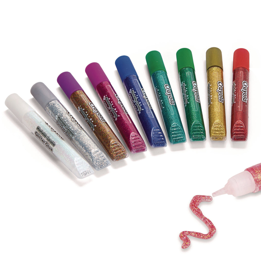 Washable Glitter Glue, 0.35 oz, Assorted Colors, 9/Pack - 