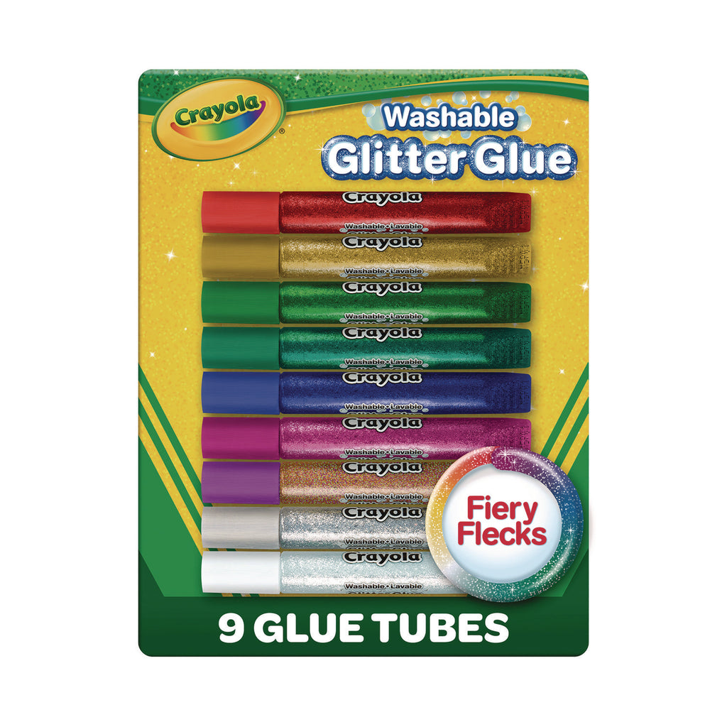 Washable Glitter Glue, 0.35 oz, Assorted Colors, 9/Pack - 