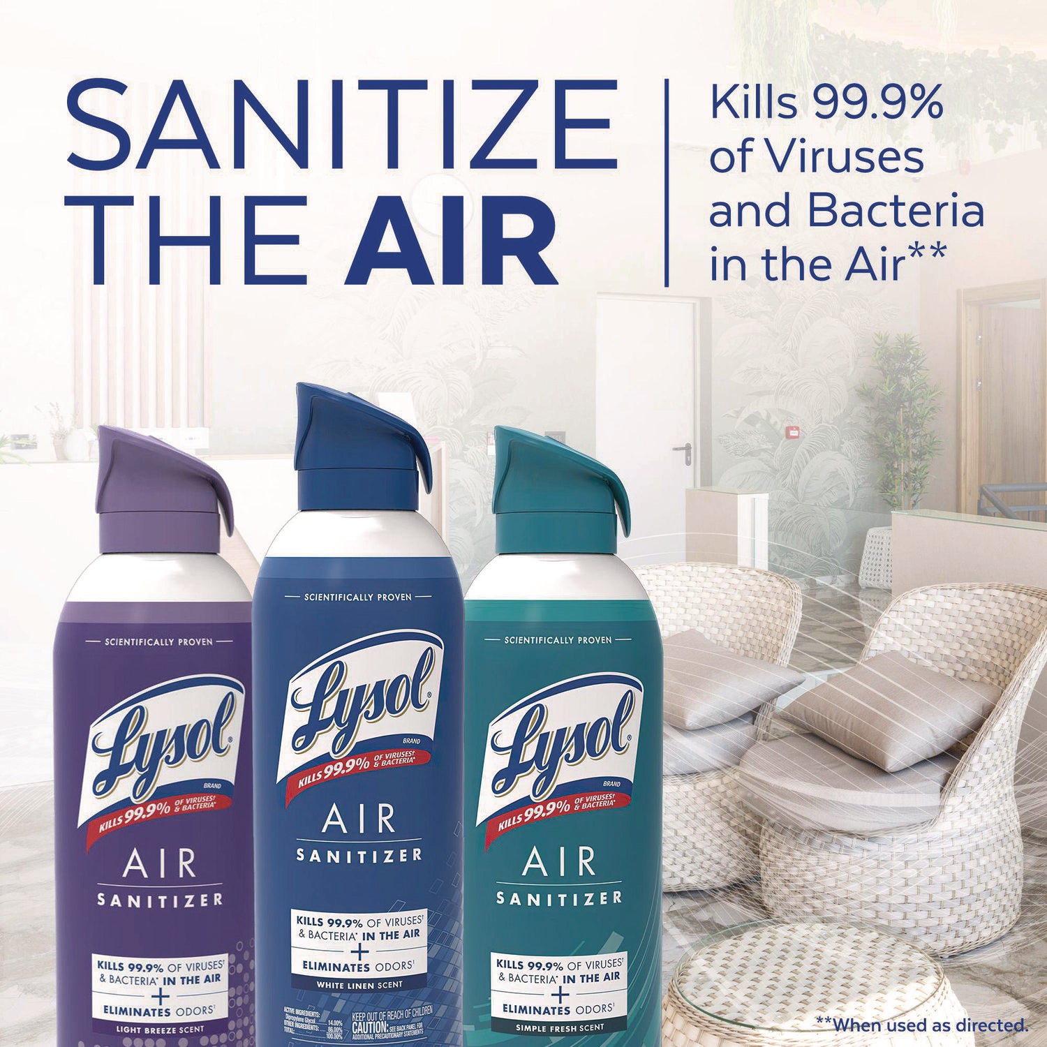 Air Sanitizer Spray, Light Breeze Scent, 10 oz Aerosol Can, 6/Carton