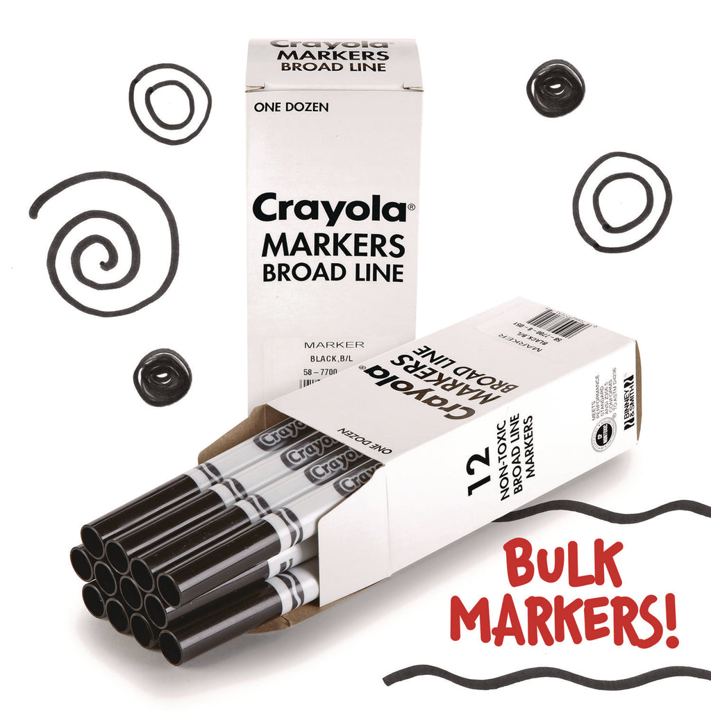 Bulk Broad Line Marker, Broad Bullet Tip, Black, 12/Box