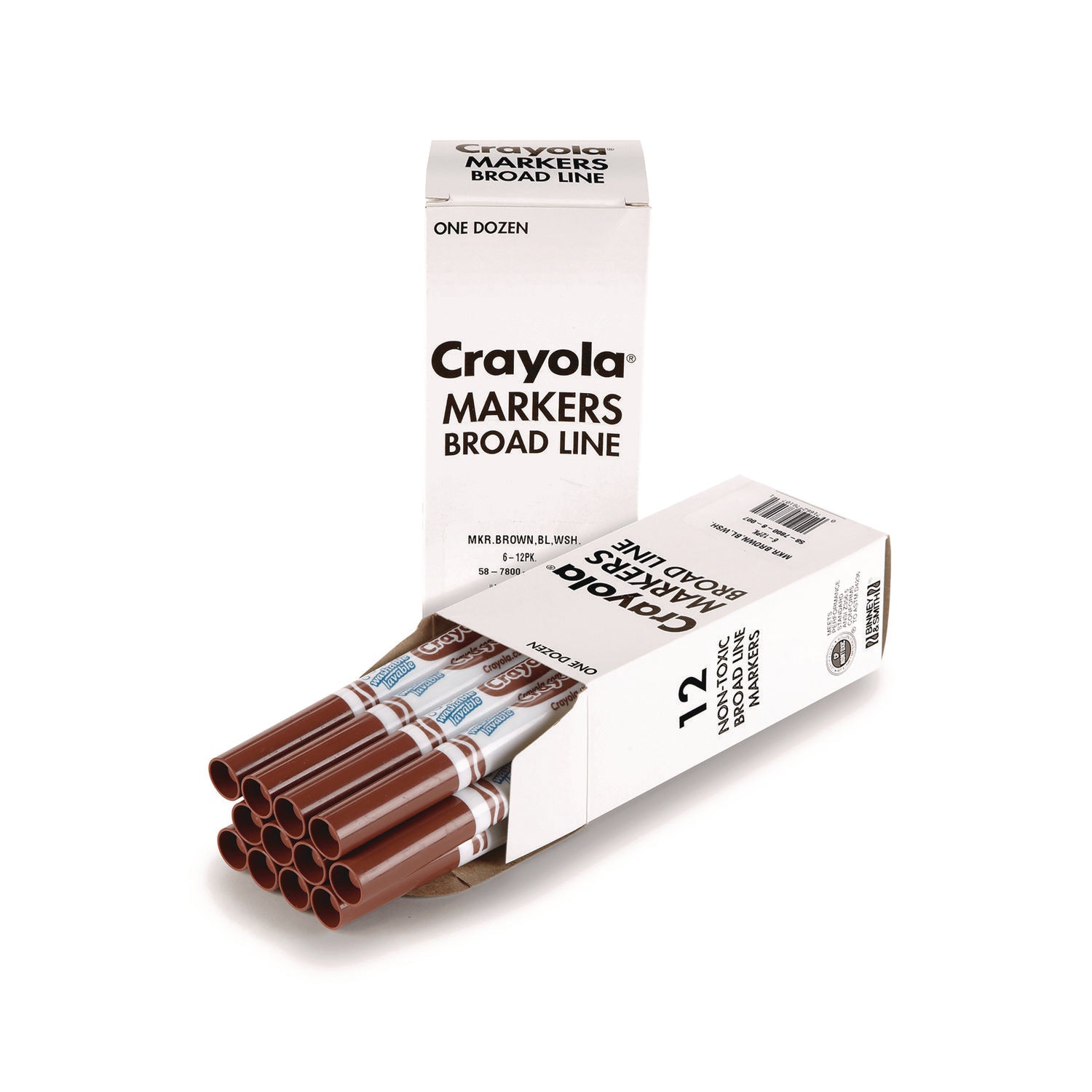 Broad Line Washable Markers, Broad Bullet Tip, Brown, 12/Box