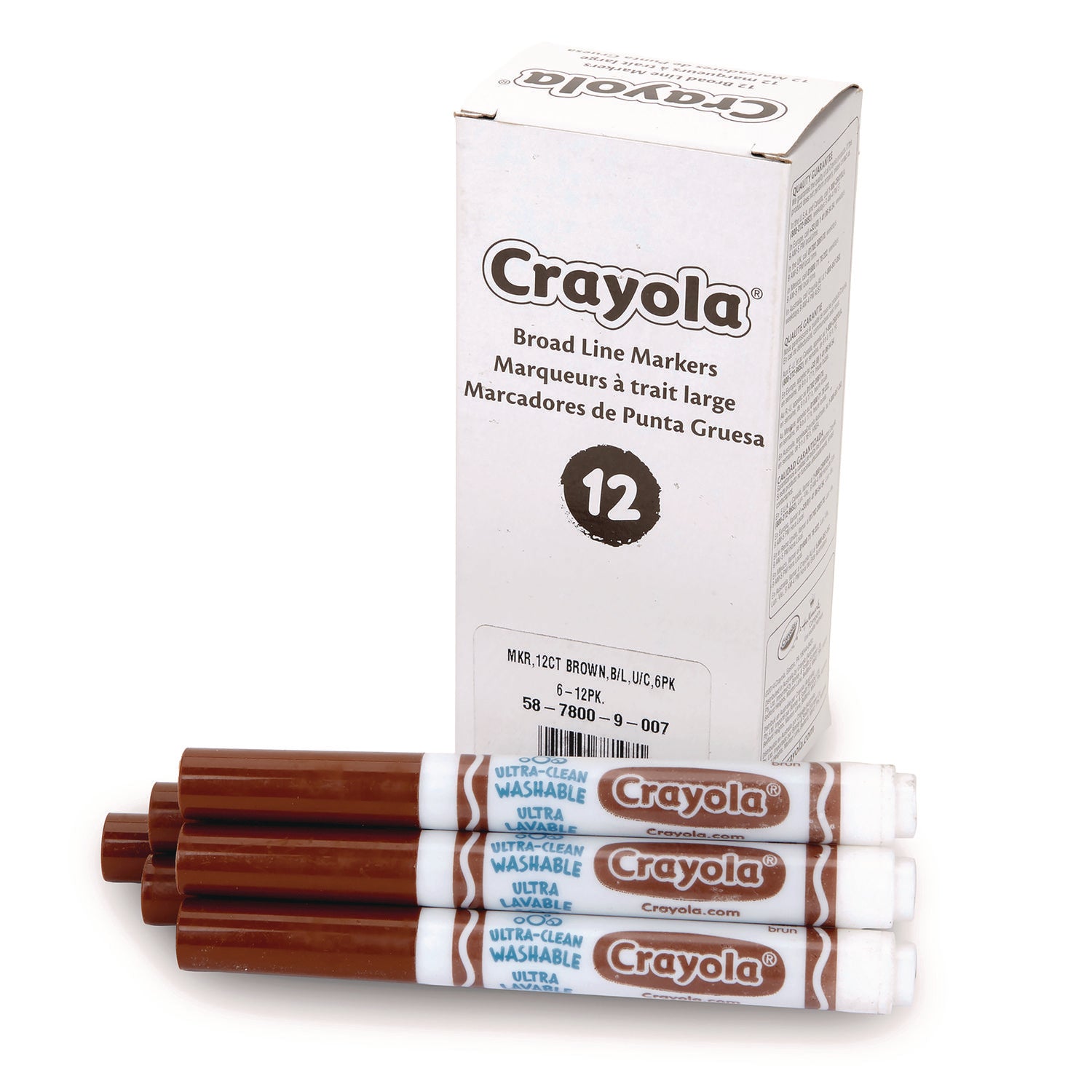 Broad Line Washable Markers, Broad Bullet Tip, Brown, 12/Box