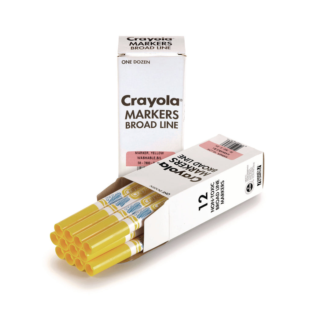 Broad Line Washable Markers, Broad Bullet Tip, Yellow, 12/Box