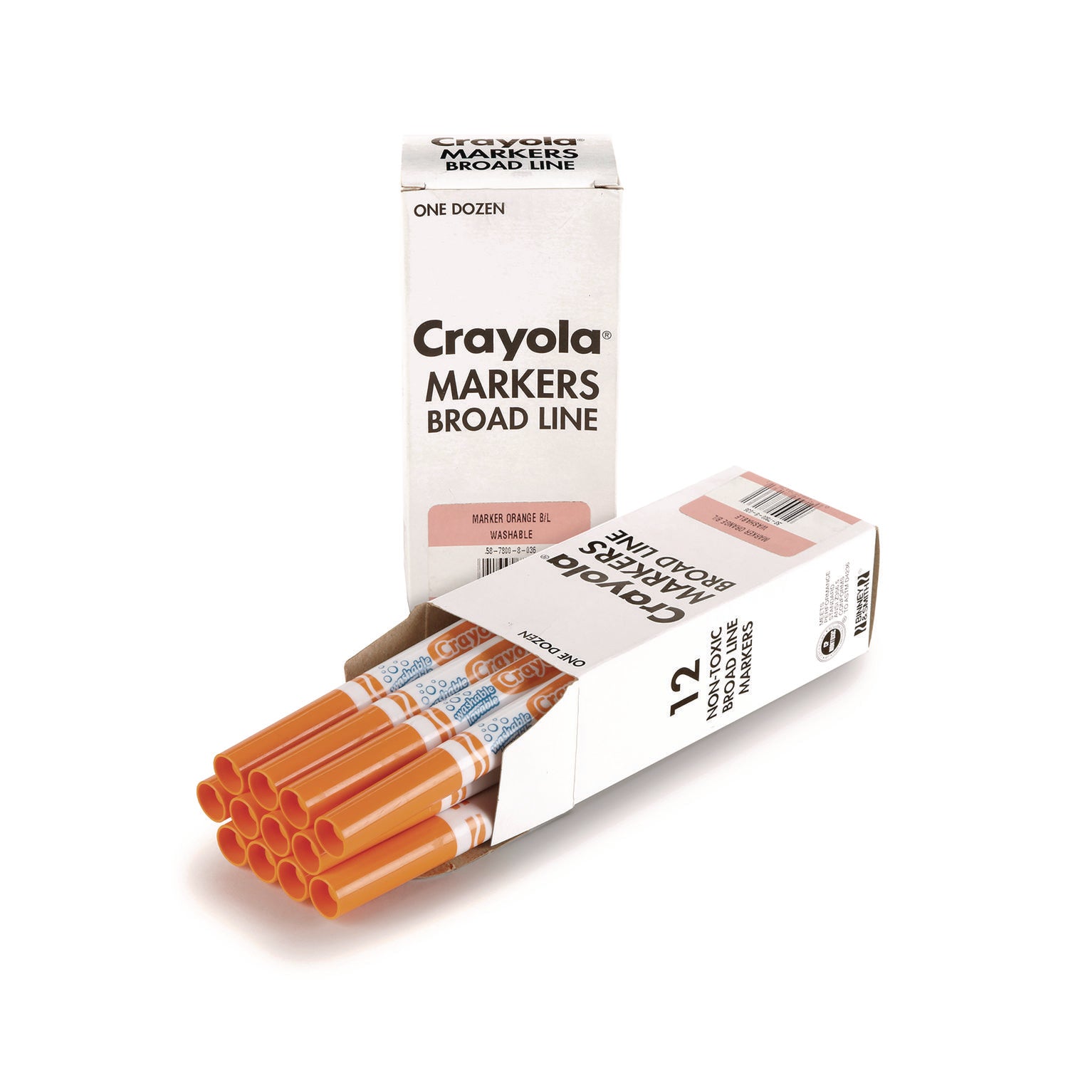 Broad Line Washable Markers, Broad Bullet Tip, Orange, 12/Box