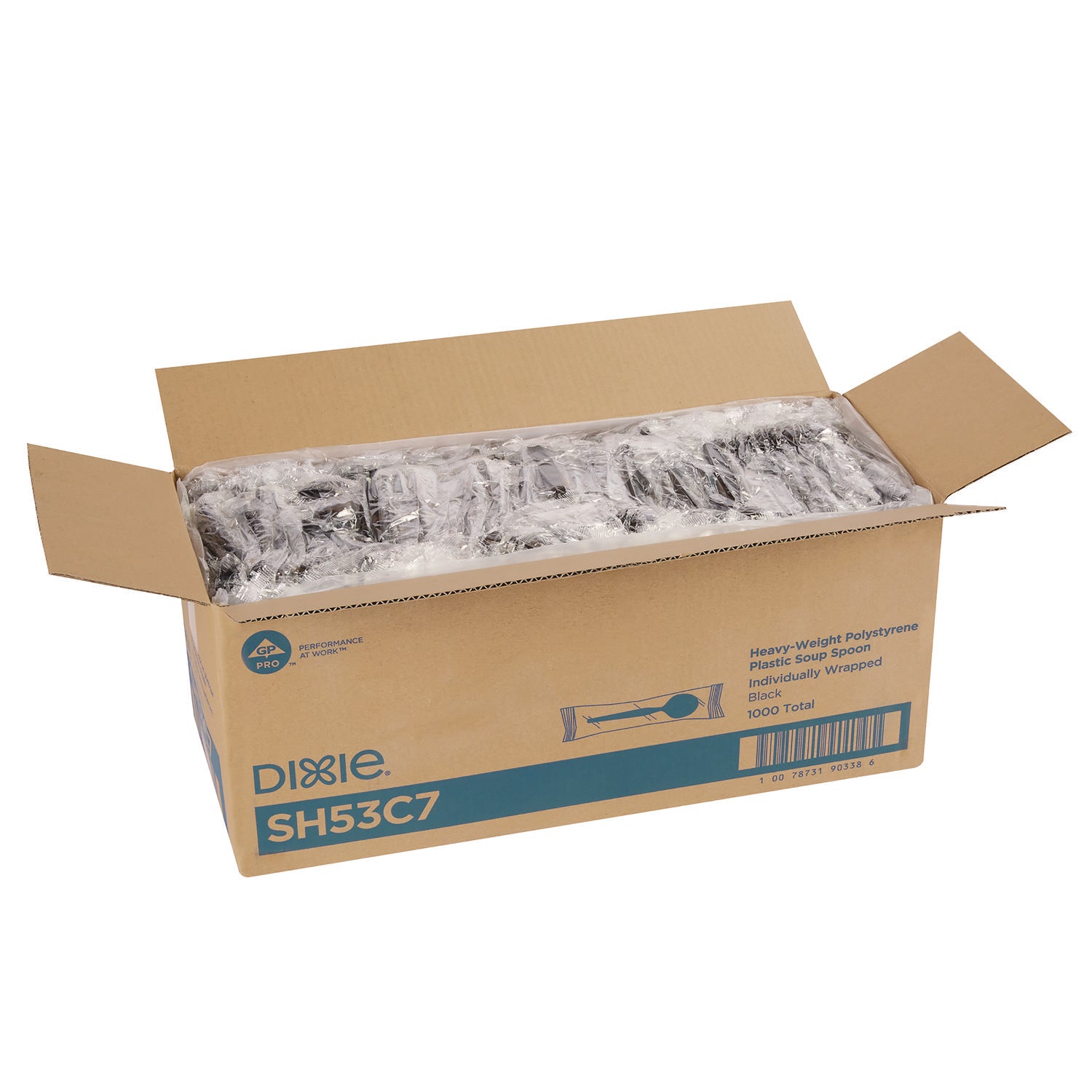 Individually Wrapped Heavyweight Soup Spoons, Polystyrene, Black, 1,000/Carton