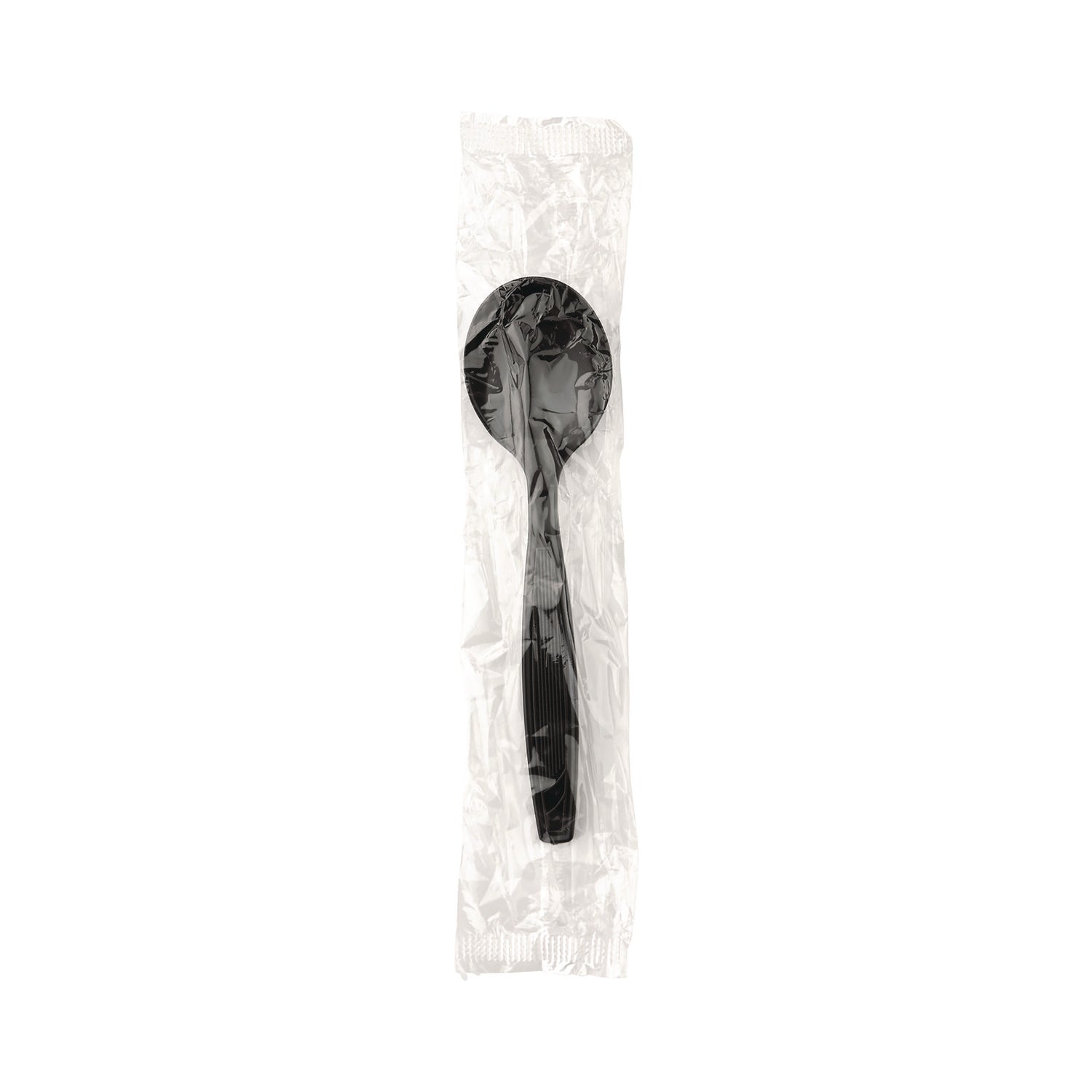 Individually Wrapped Heavyweight Soup Spoons, Polystyrene, Black, 1,000/Carton - 